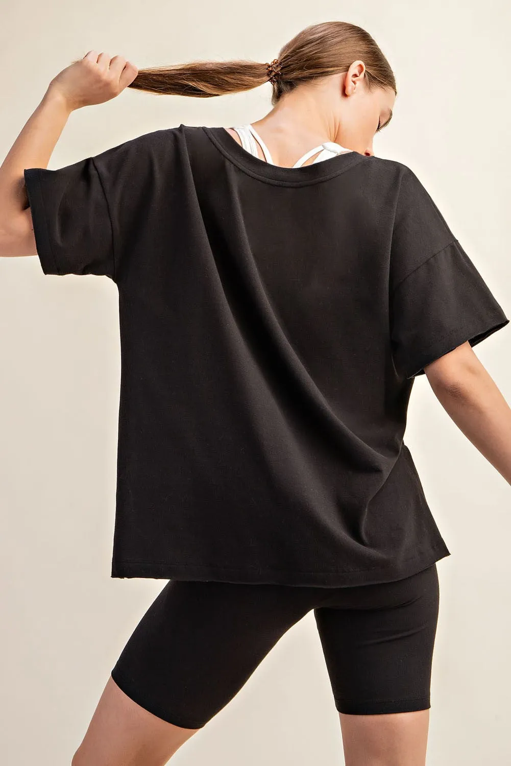 Black Oversized V-Neck Side Slit Tee sold by Pinkblush product image thumbnail 3