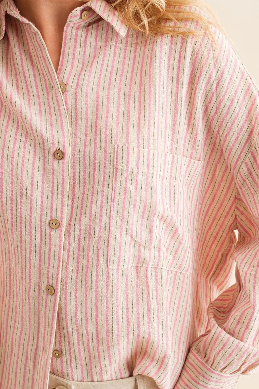 Pink Stripe Oversized Button Down Shirt sold by Pinkblush product image thumbnail 2