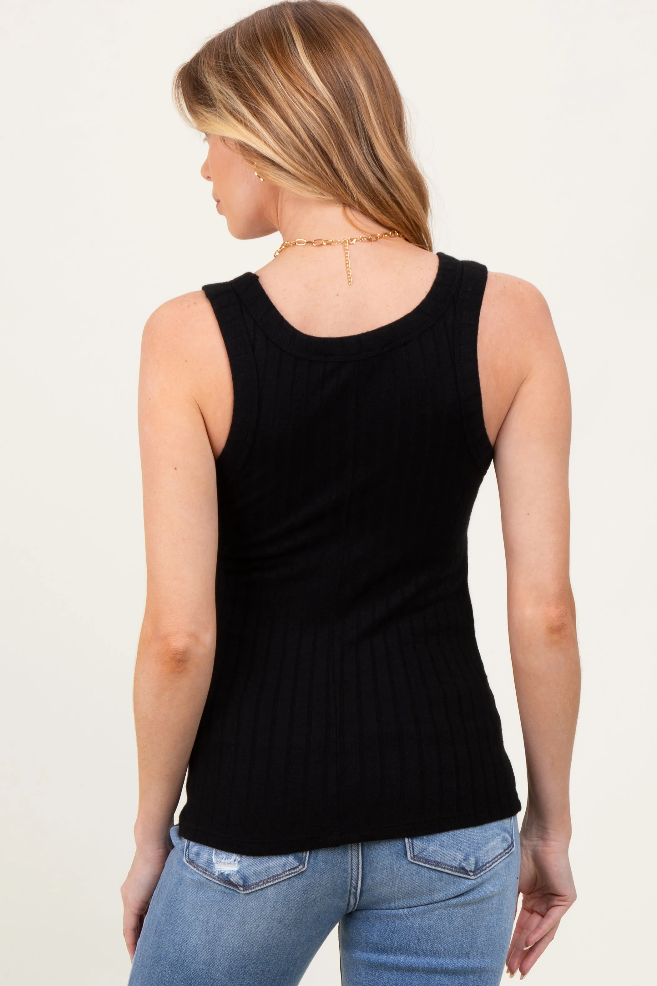 Black Melange Ribbed Fitted Maternity Tank Top sold by Pinkblush product image thumbnail 4