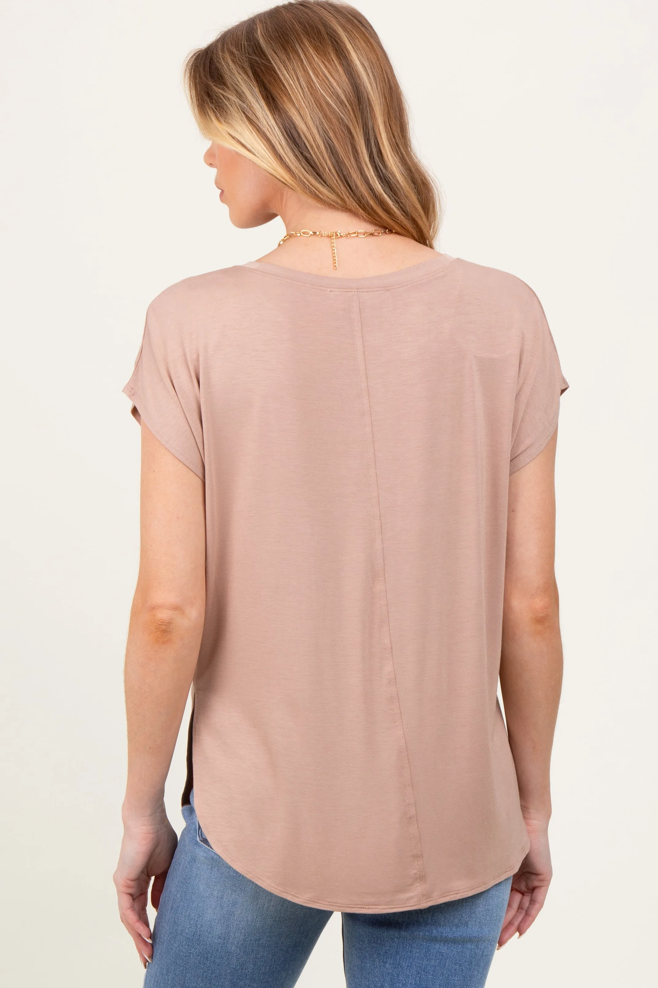 Taupe Dolman Sleeve Round Neck Maternity Top sold by Pinkblush product image thumbnail 4