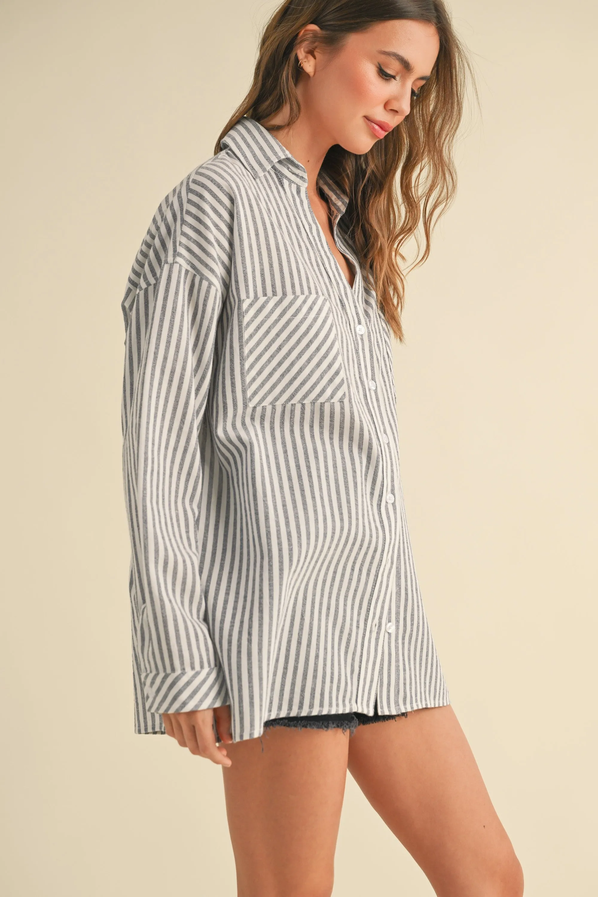 Navy Striped Double Pocket Button Down Top sold by Pinkblush product image thumbnail 2