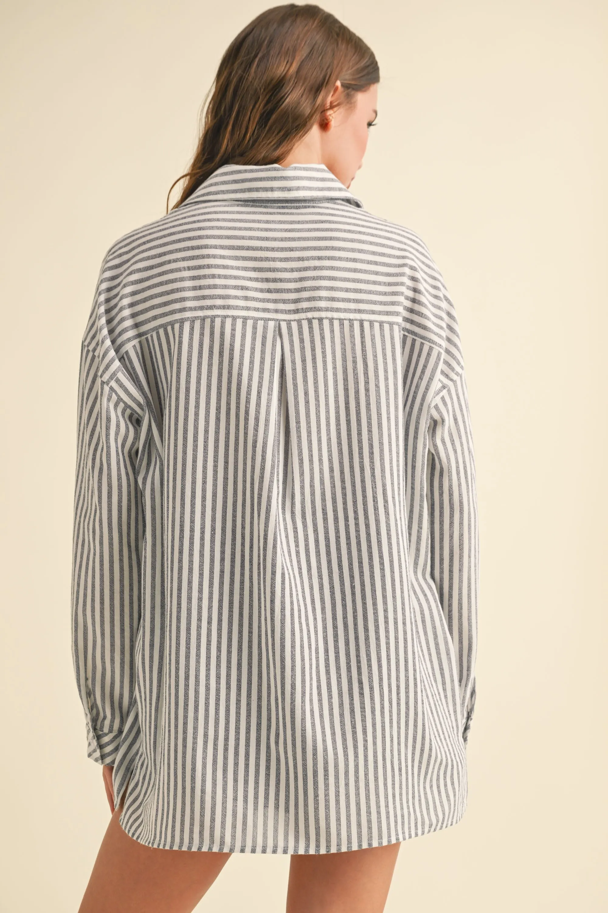 Navy Striped Double Pocket Button Down Top sold by Pinkblush product image thumbnail 3