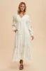 Cream Embroidered Long Sleeve Maxi Dress sold by Pinkblush