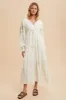 Cream Embroidered Long Sleeve Maxi Dress sold by Pinkblush