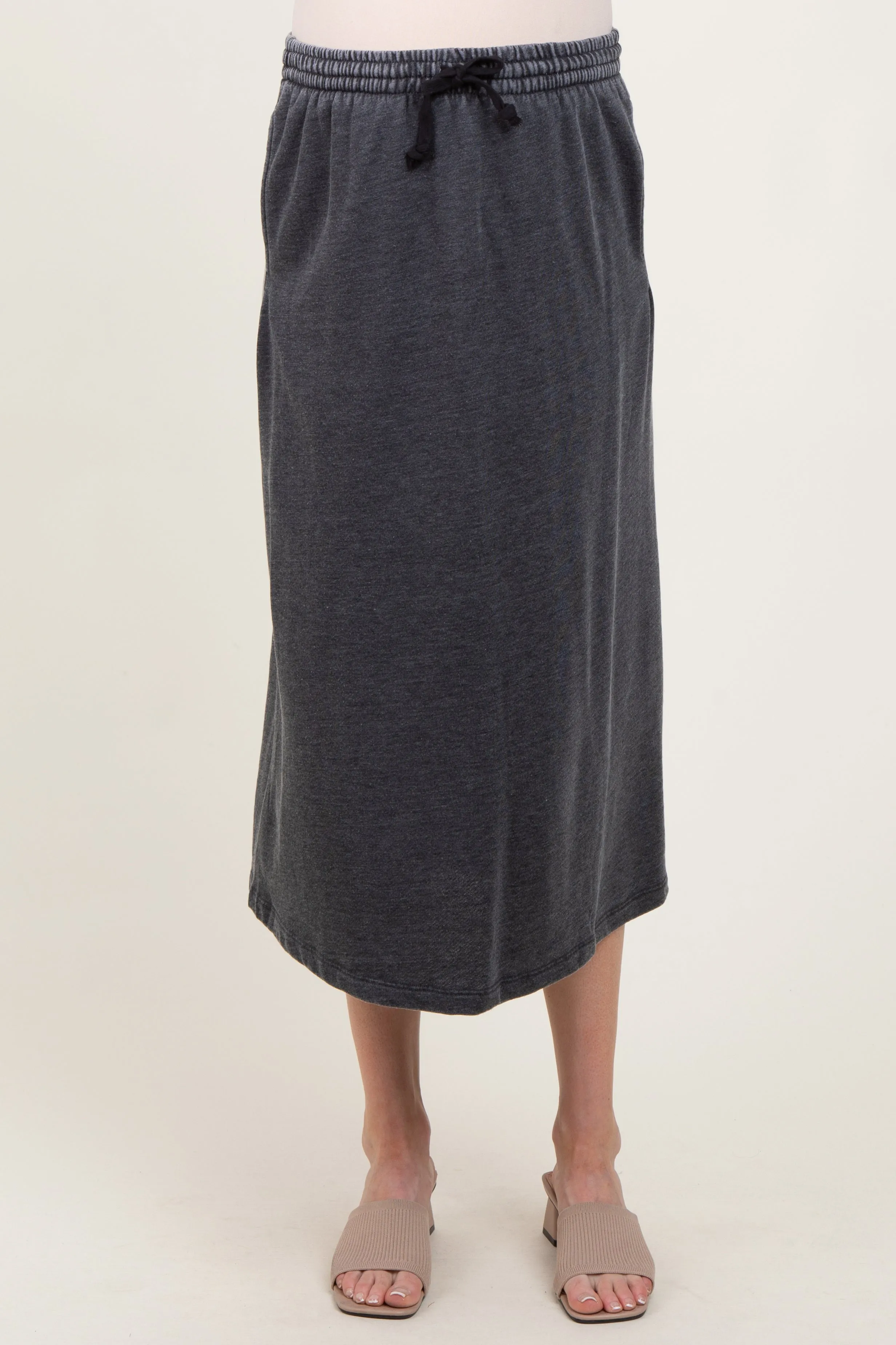 Charcoal Terry Drawstring Maternity Midi Skirt sold by Pinkblush product image thumbnail 2