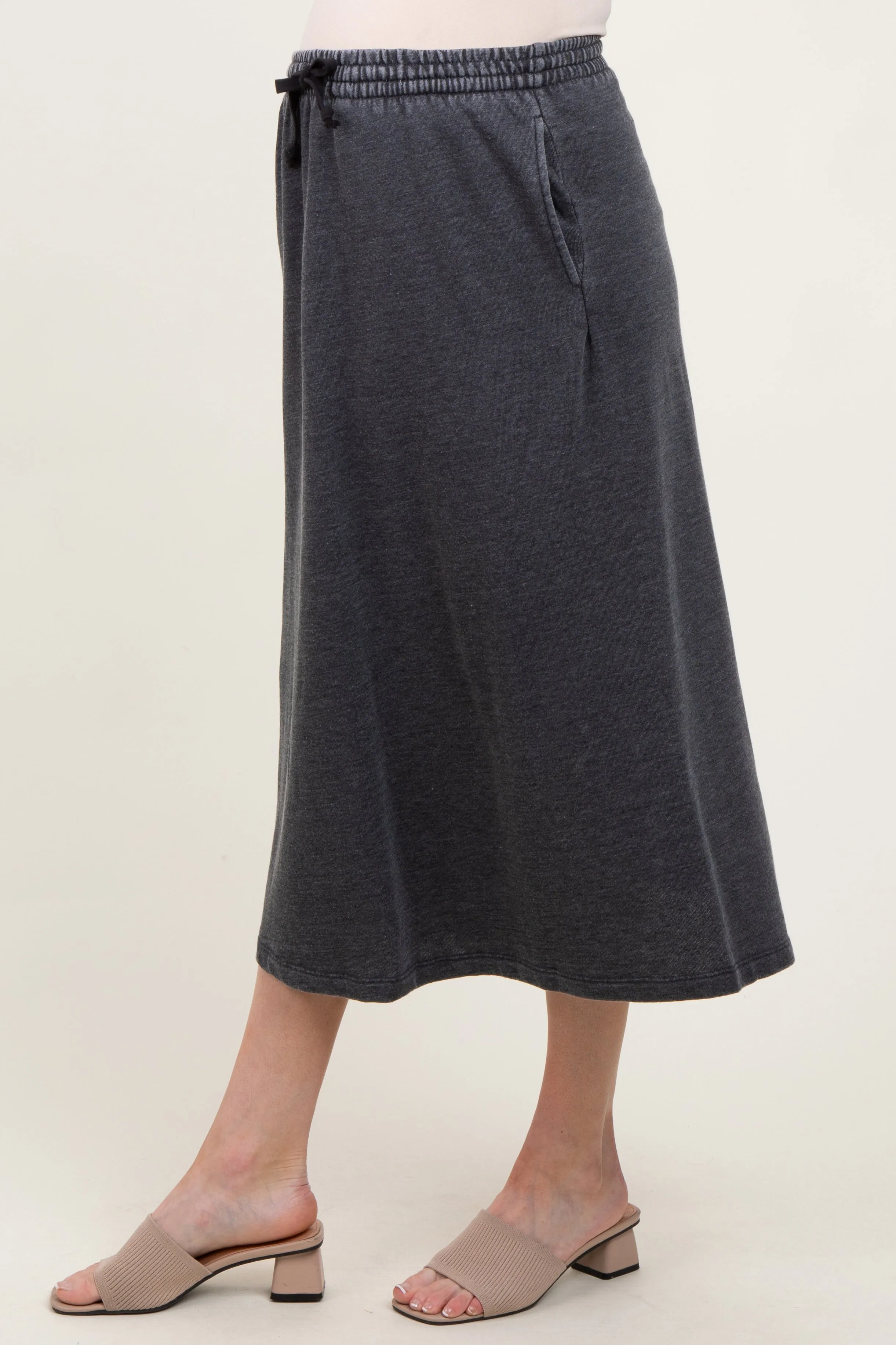Charcoal Terry Drawstring Maternity Midi Skirt sold by Pinkblush product image thumbnail 3