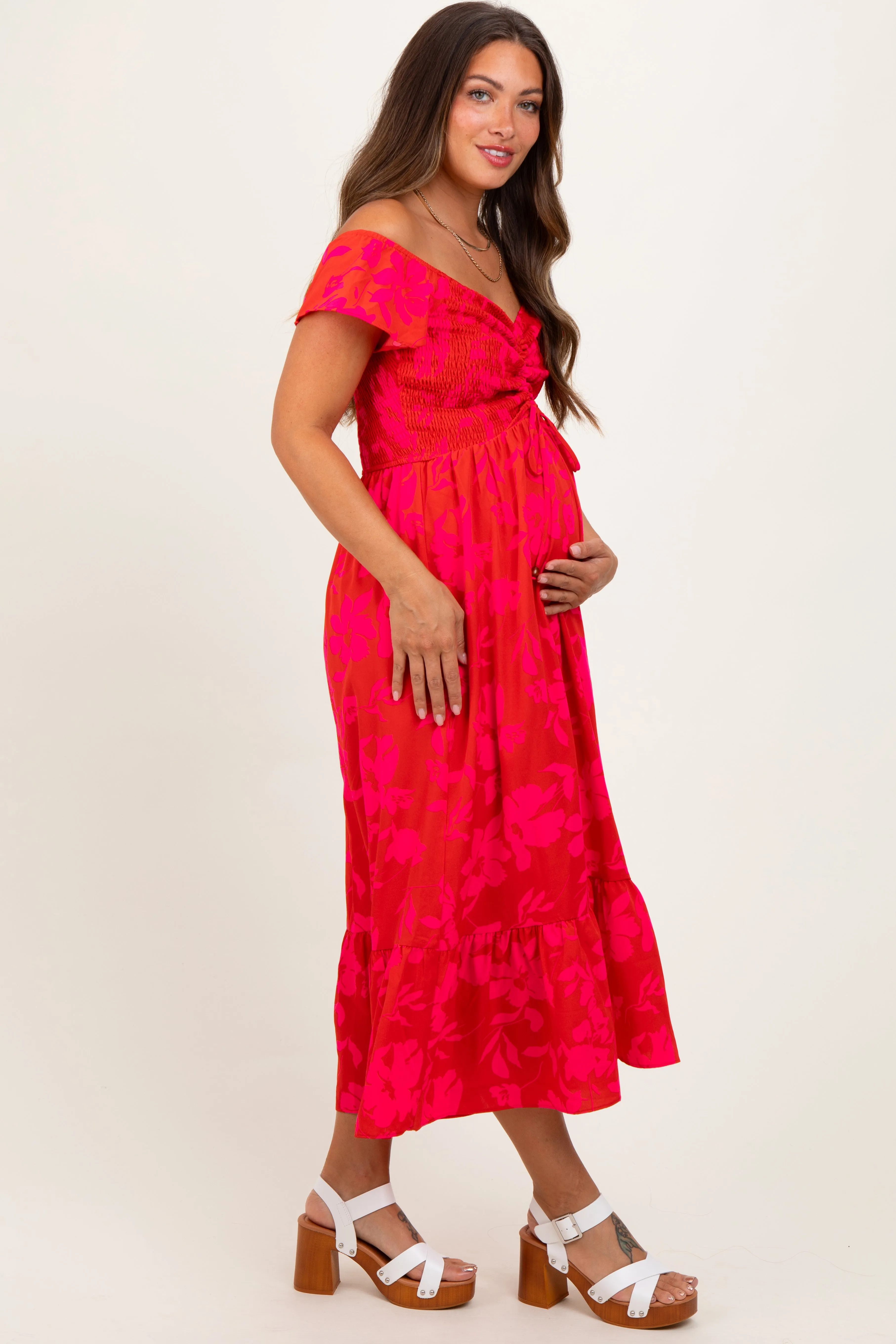 Red Multi Smocked Top Maternity Maxi Dress sold by Pinkblush product image thumbnail 3