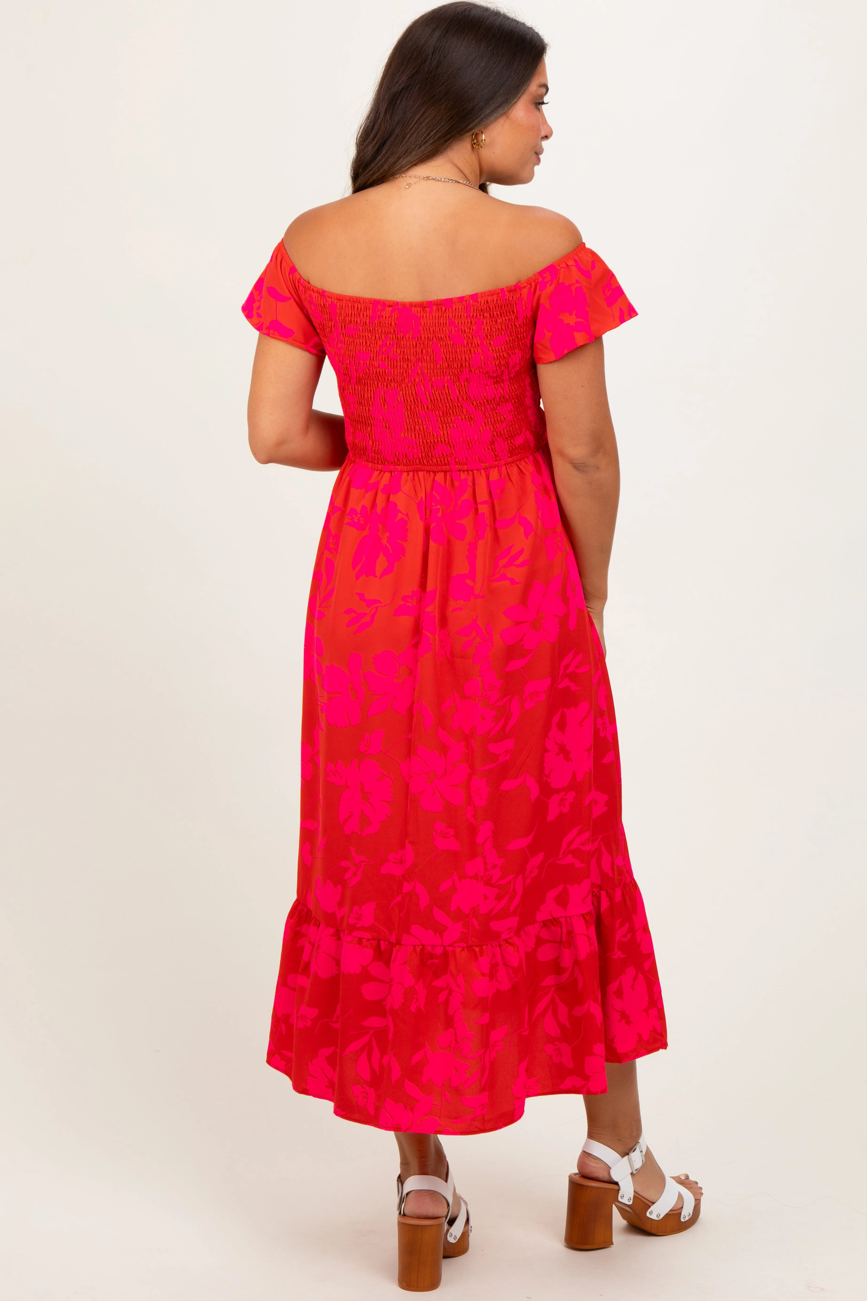 Red Multi Smocked Top Maternity Maxi Dress sold by Pinkblush product image thumbnail 4