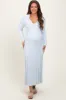 Light Blue Wide Ribbed Knit Collared Maternity Midi Dress sold by Pinkblush