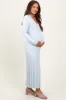 Light Blue Wide Ribbed Knit Collared Maternity Midi Dress sold by Pinkblush