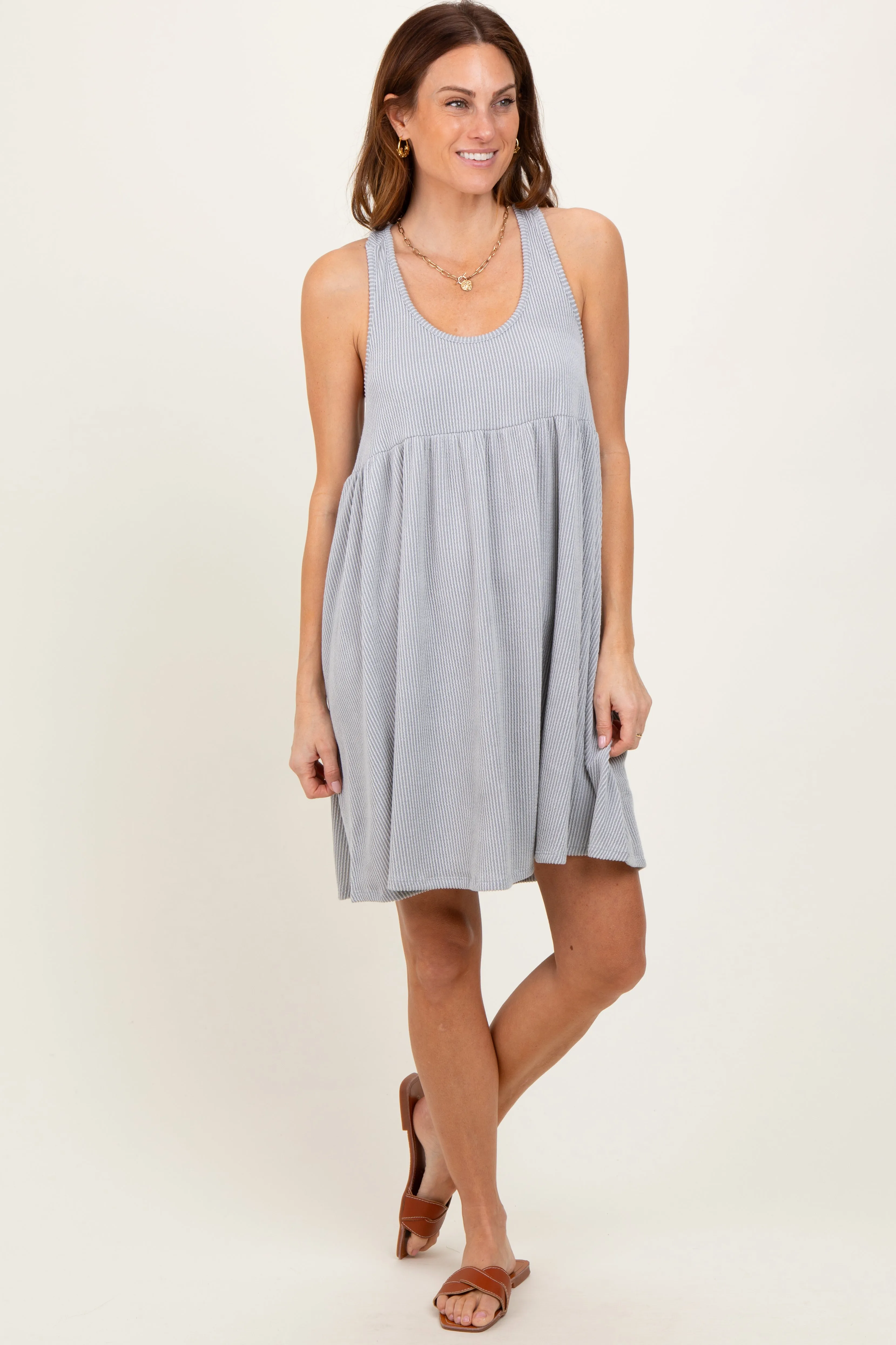 Heather Grey Ribbed Sleeveless Open Back Midi Dress sold by Pinkblush