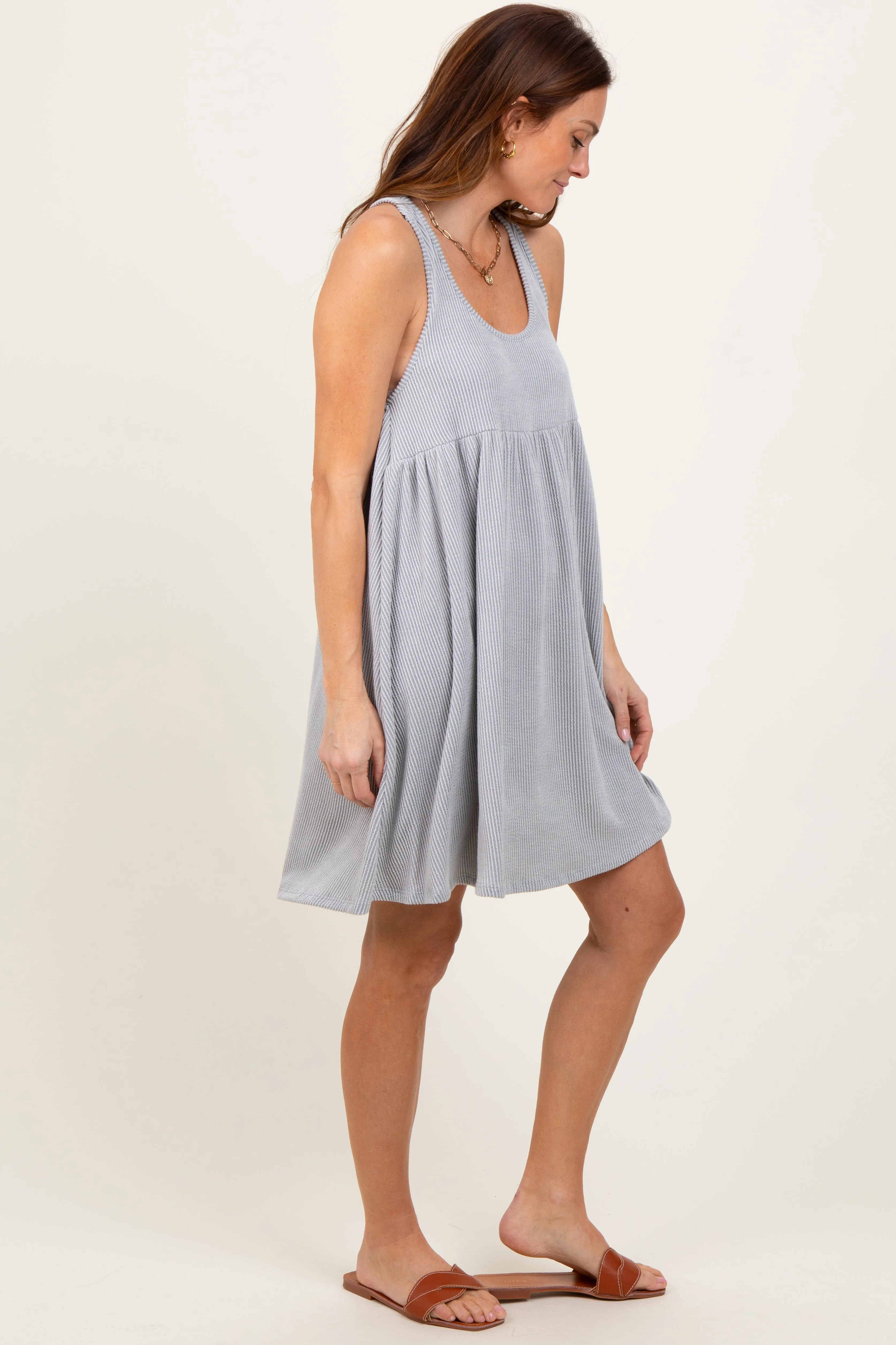 Heather Grey Ribbed Sleeveless Open Back Midi Dress sold by Pinkblush product image thumbnail 2