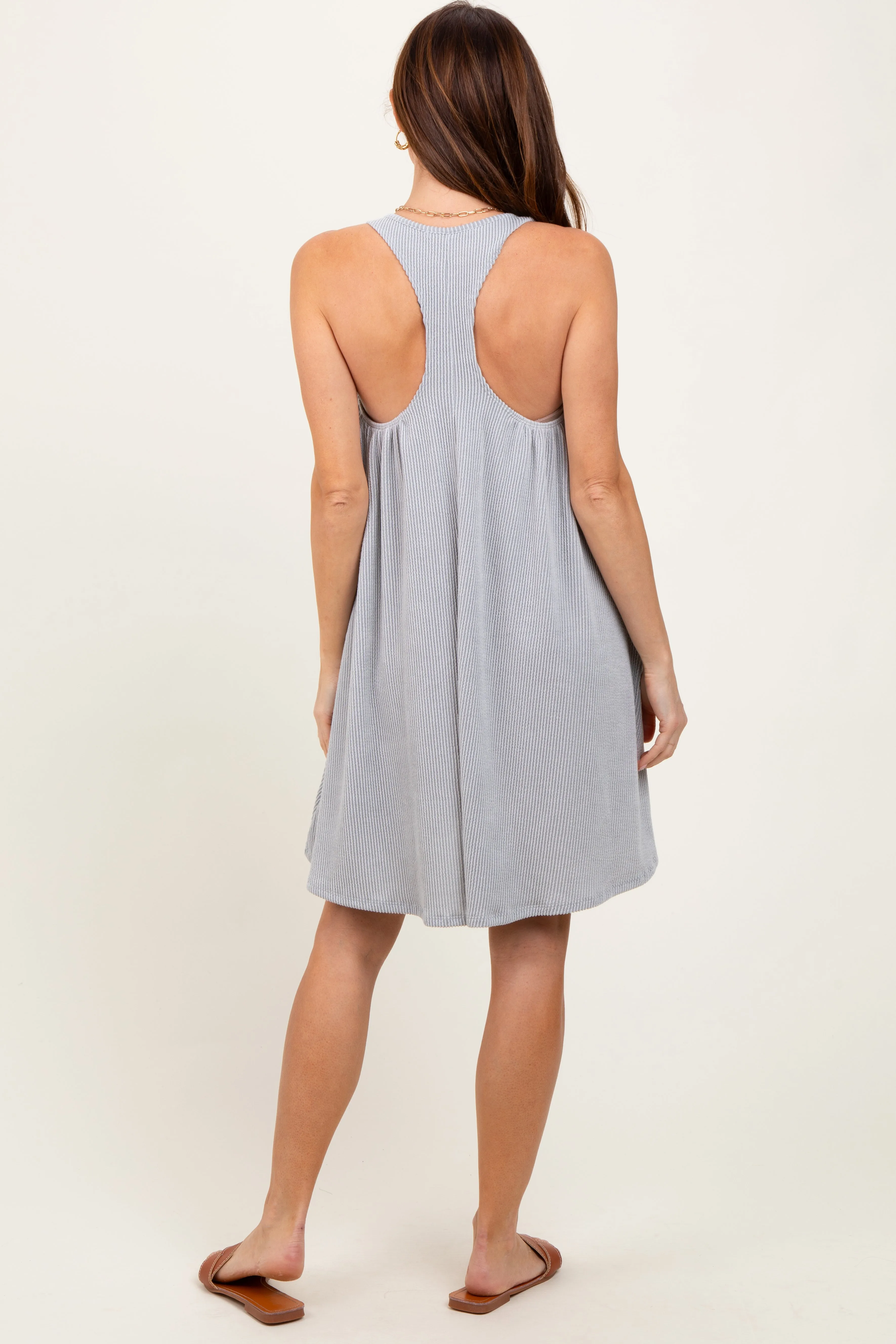 Heather Grey Ribbed Sleeveless Open Back Midi Dress sold by Pinkblush product image thumbnail 3