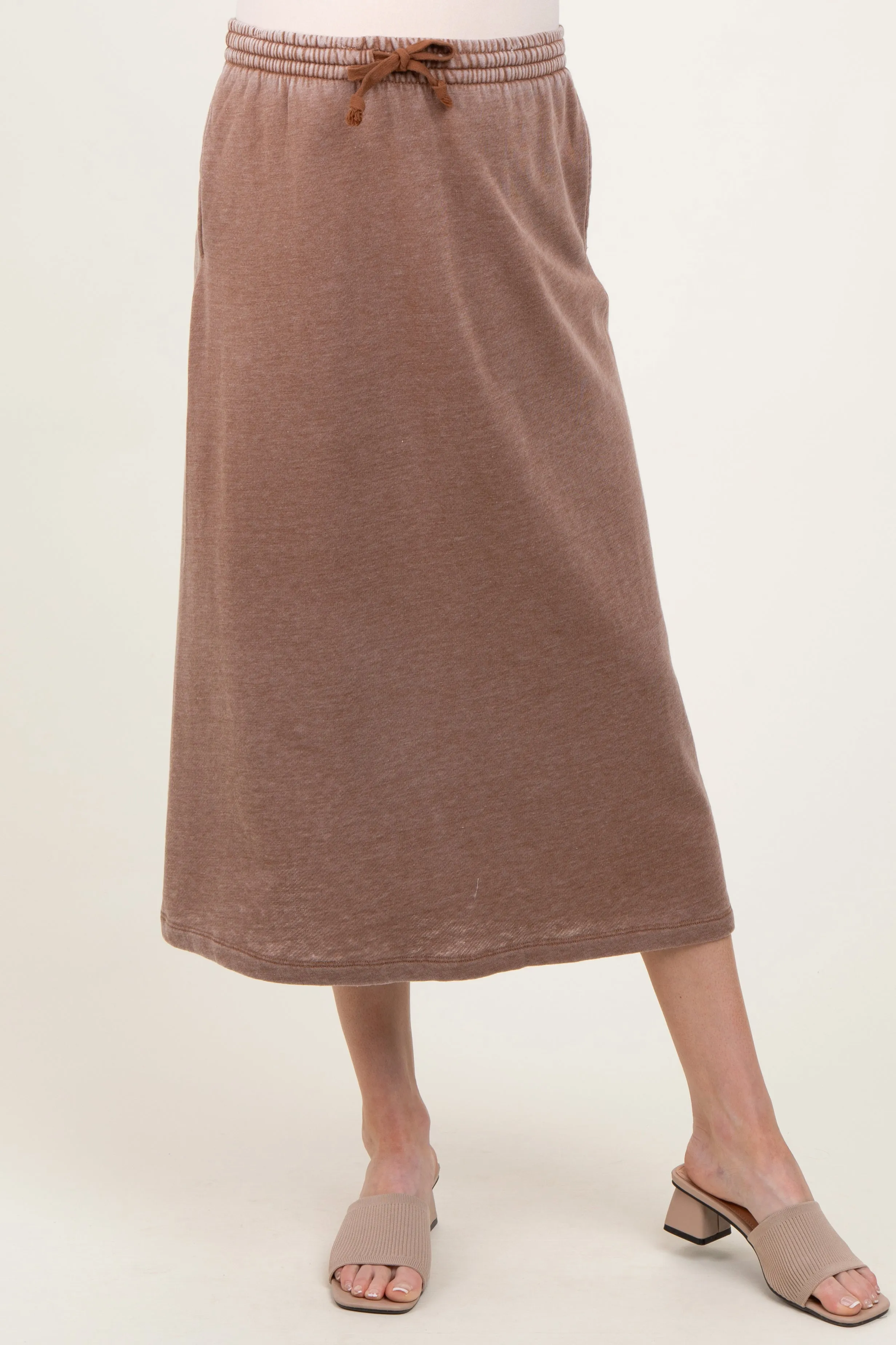 Mocha Terry Drawstring Maternity Midi Skirt sold by Pinkblush product image thumbnail 3