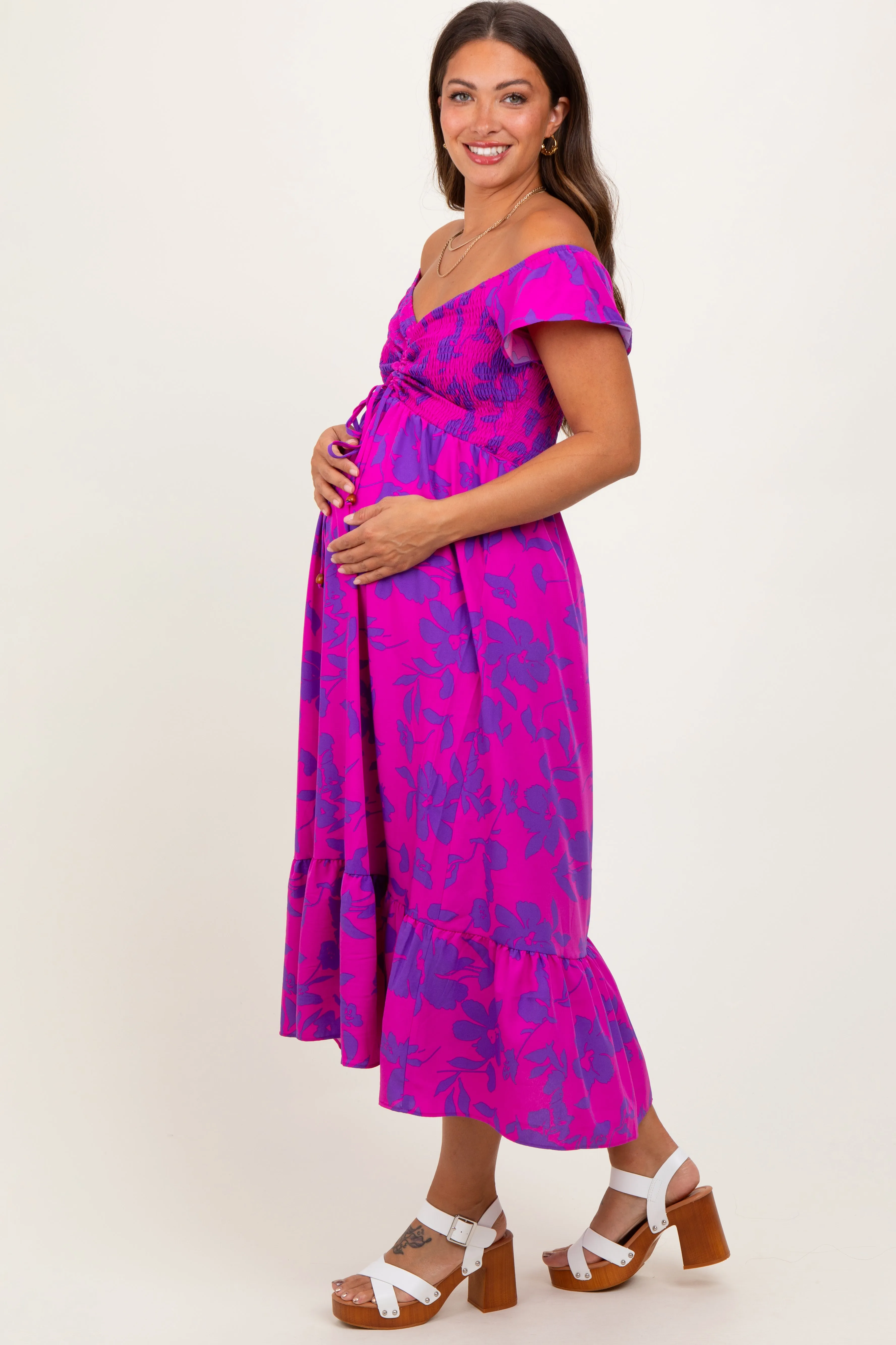Magenta Multi Smocked Top Maternity Maxi Dress sold by Pinkblush product image thumbnail 2