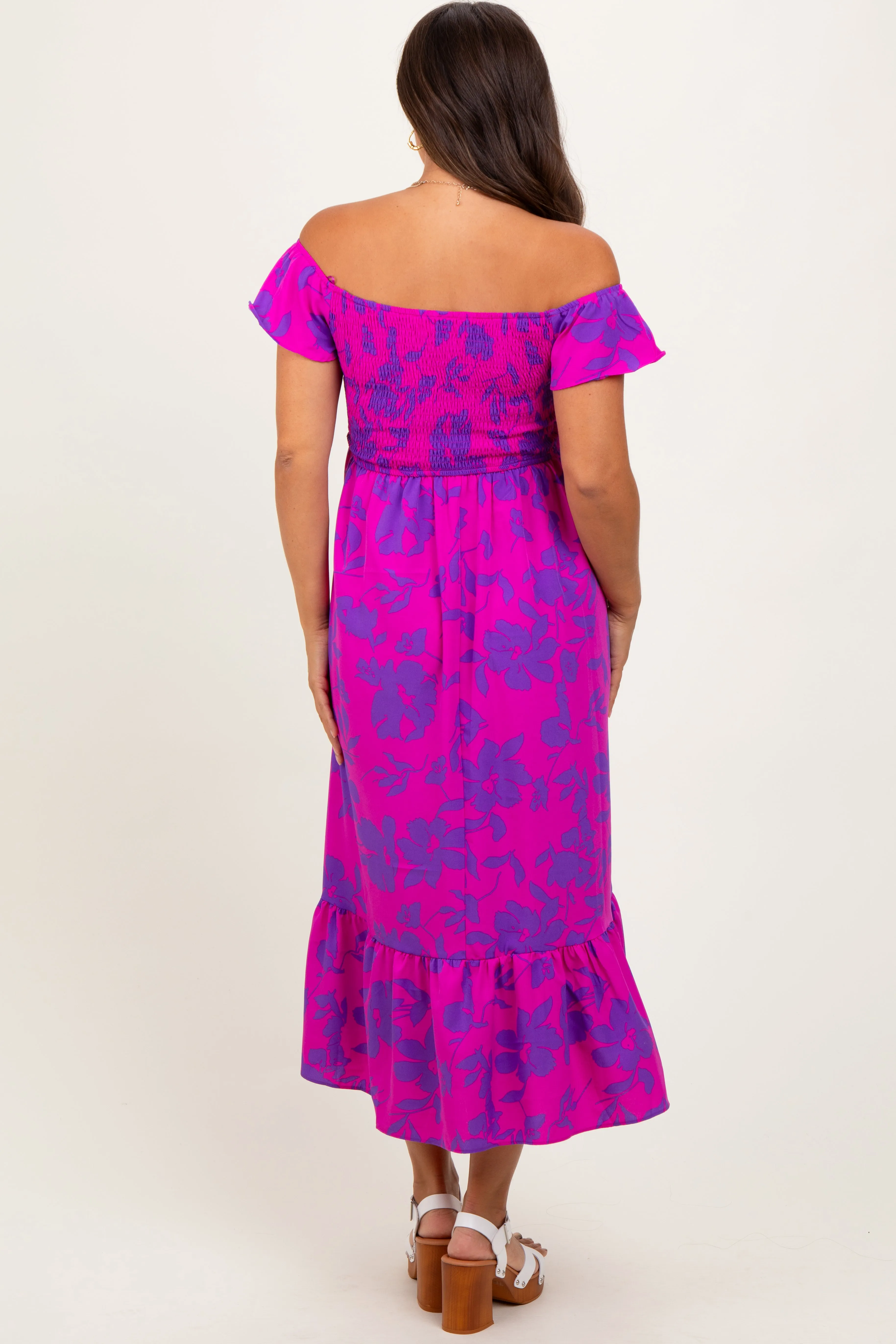 Magenta Multi Smocked Top Maternity Maxi Dress sold by Pinkblush product image thumbnail 3