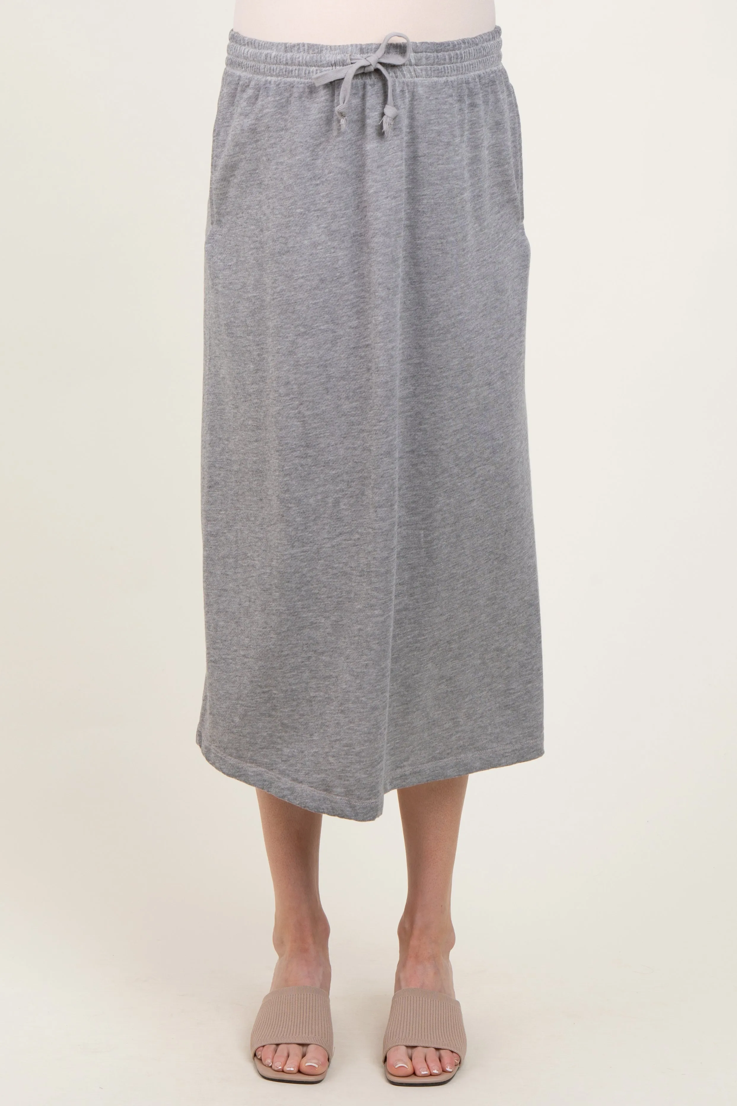 Heather Grey Terry Drawstring Maternity Midi Skirt sold by Pinkblush product image thumbnail 2
