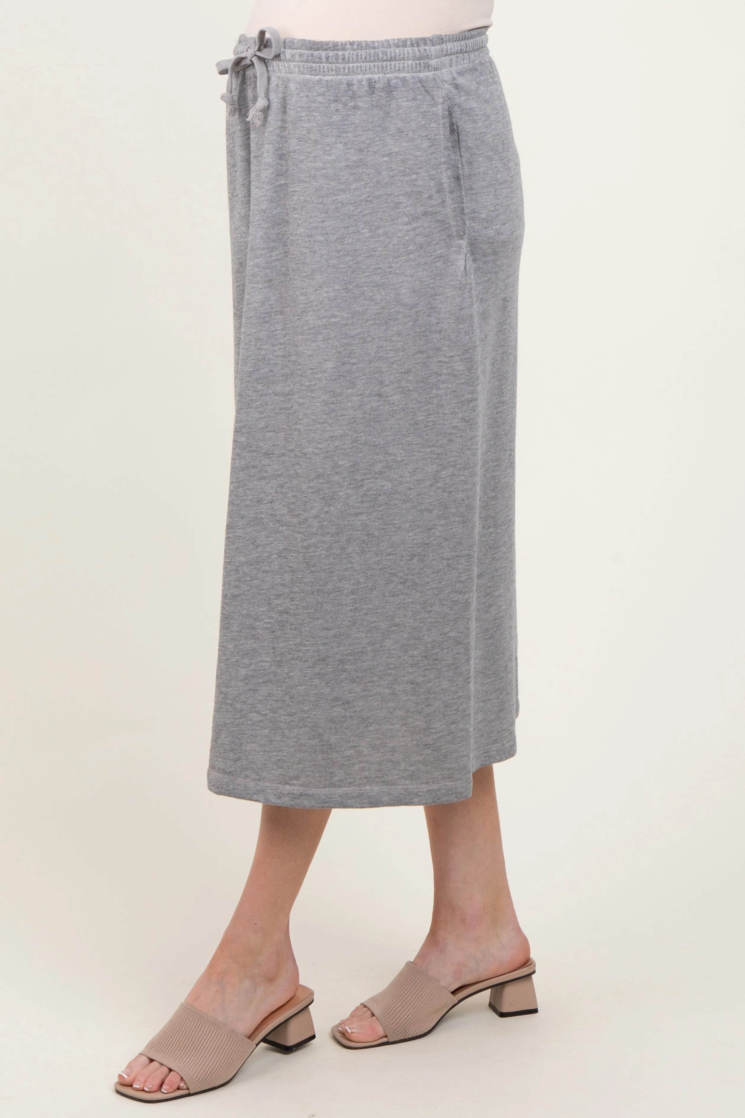 Heather Grey Terry Drawstring Maternity Midi Skirt sold by Pinkblush product image thumbnail 3