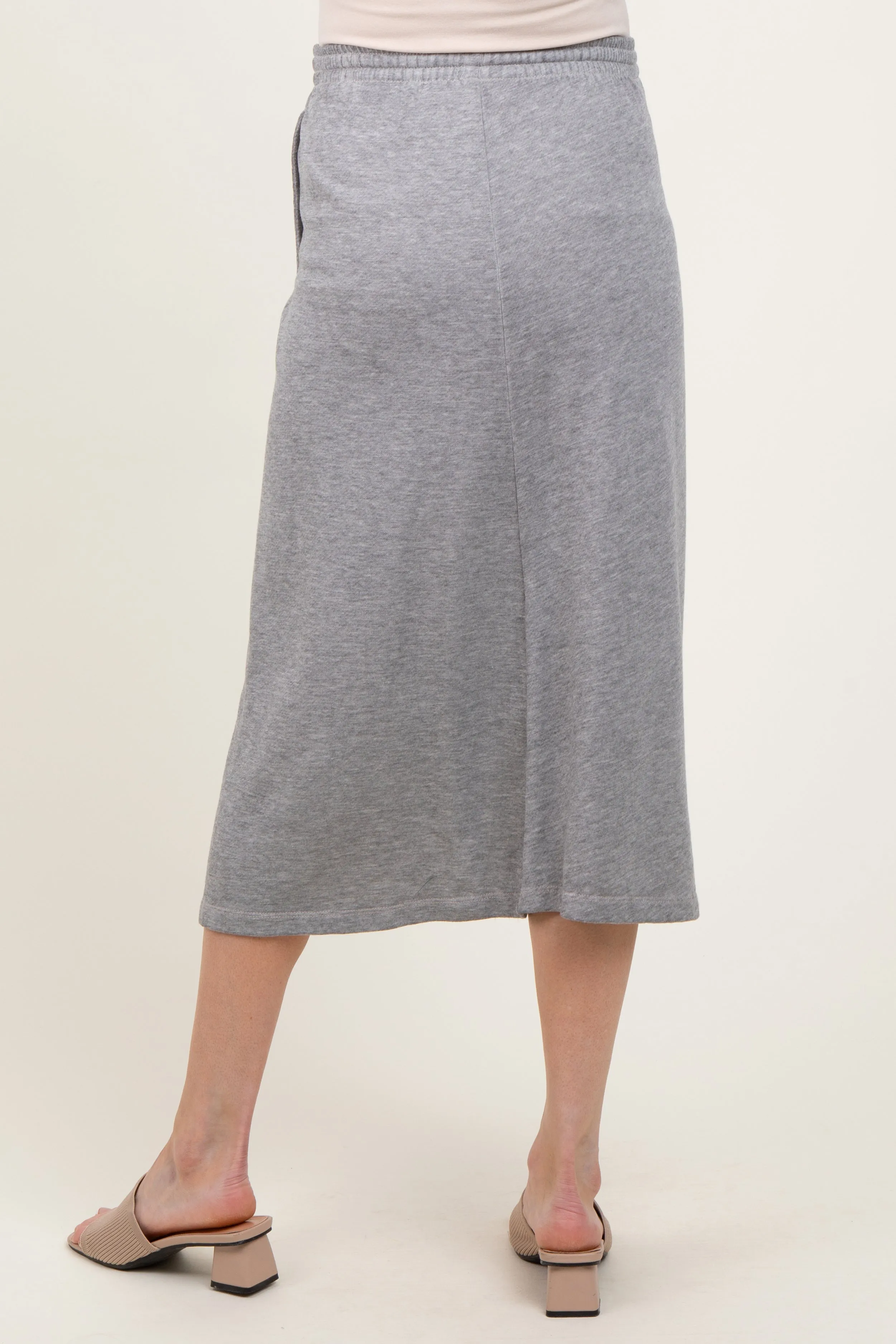 Heather Grey Terry Drawstring Maternity Midi Skirt sold by Pinkblush product image thumbnail 4