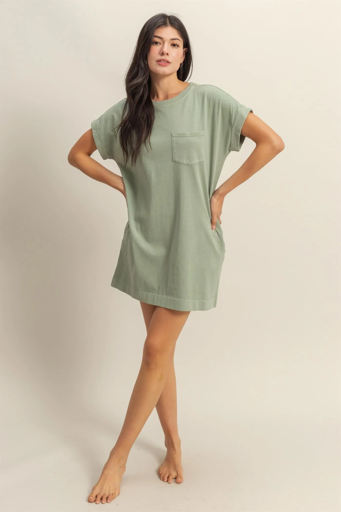 Light Olive Mini T-Shirt Dress sold by Pinkblush product image thumbnail 4