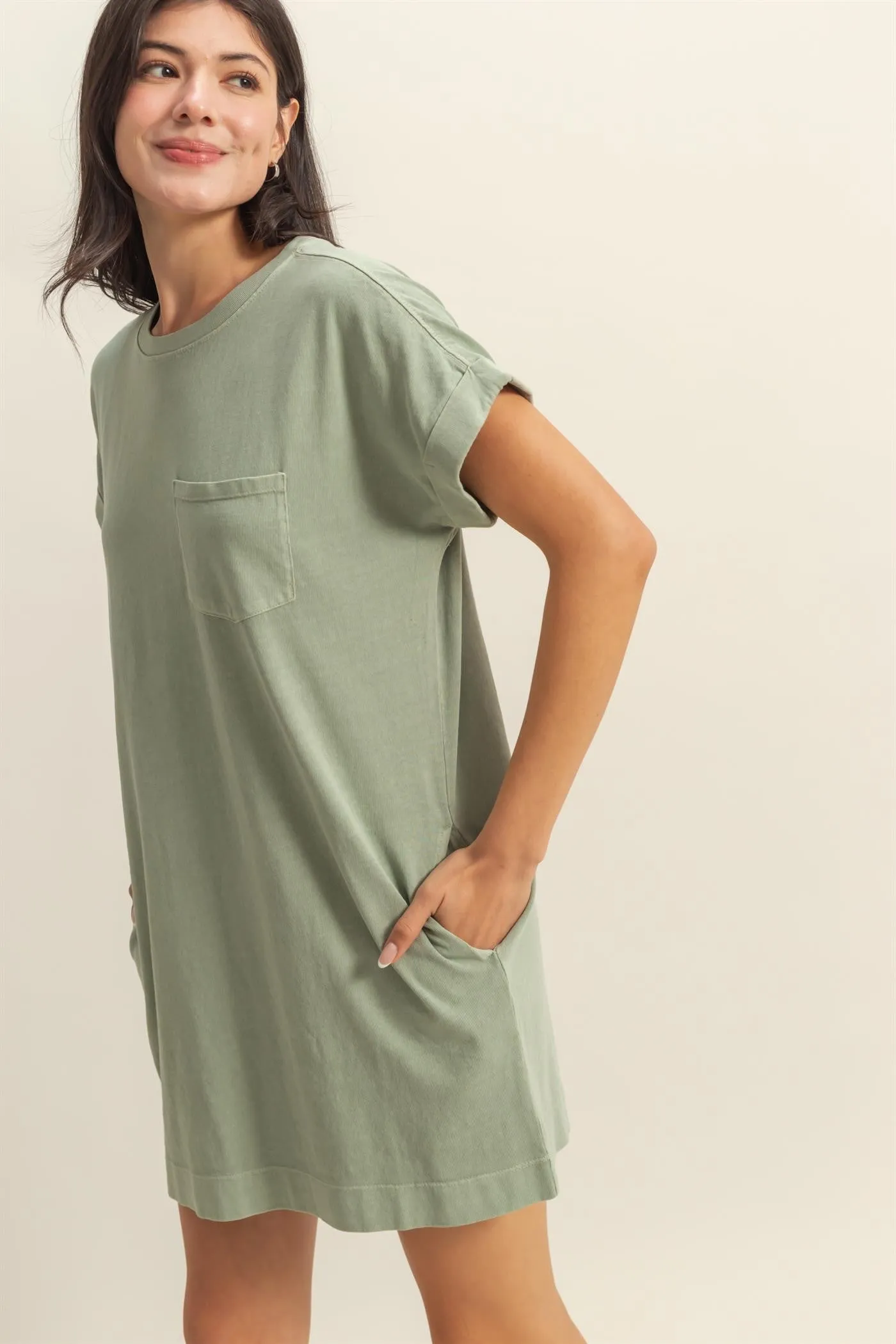 Light Olive Mini T-Shirt Dress sold by Pinkblush product image thumbnail 2