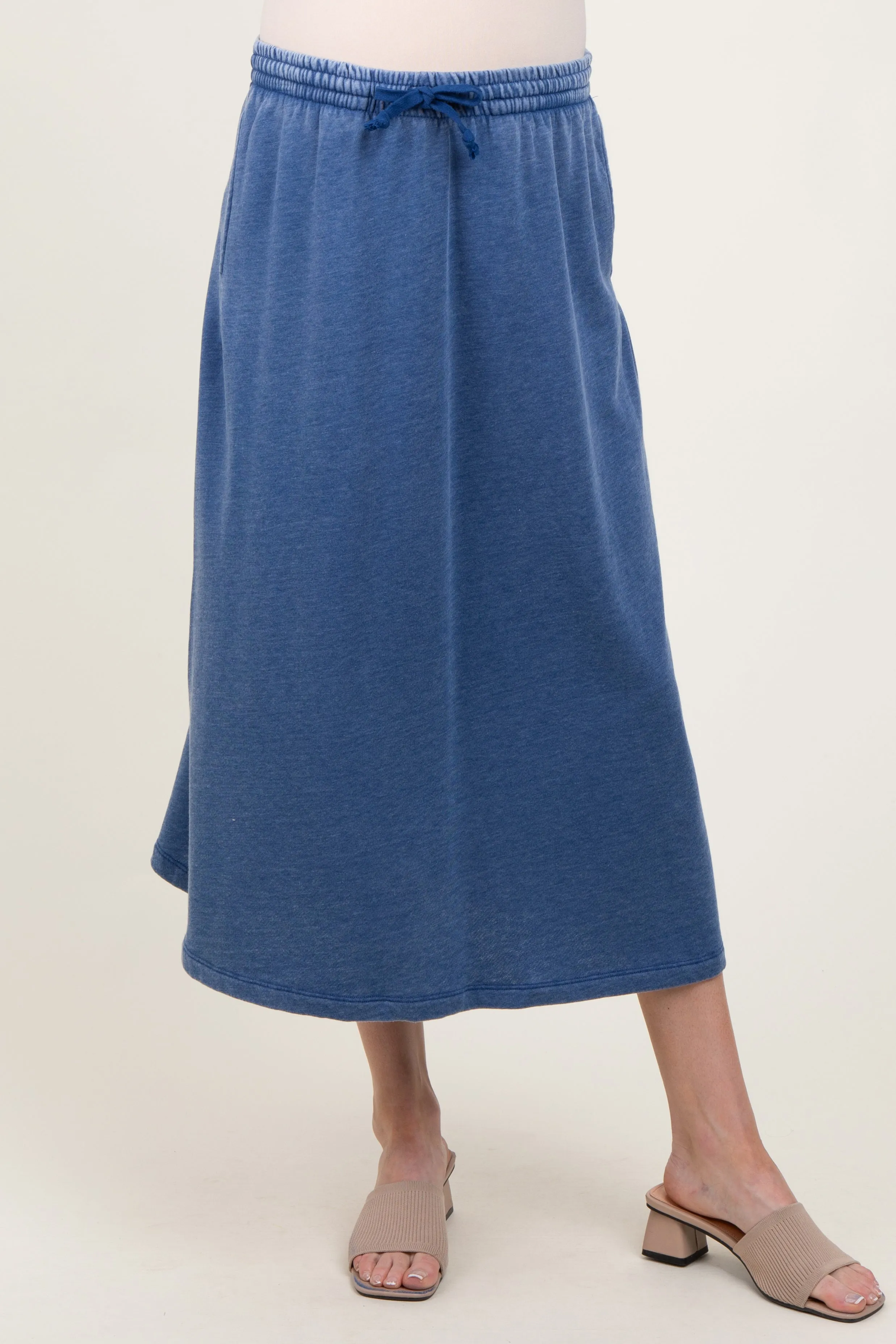 Light Navy Terry Drawstring Maternity Midi Skirt sold by Pinkblush product image thumbnail 2