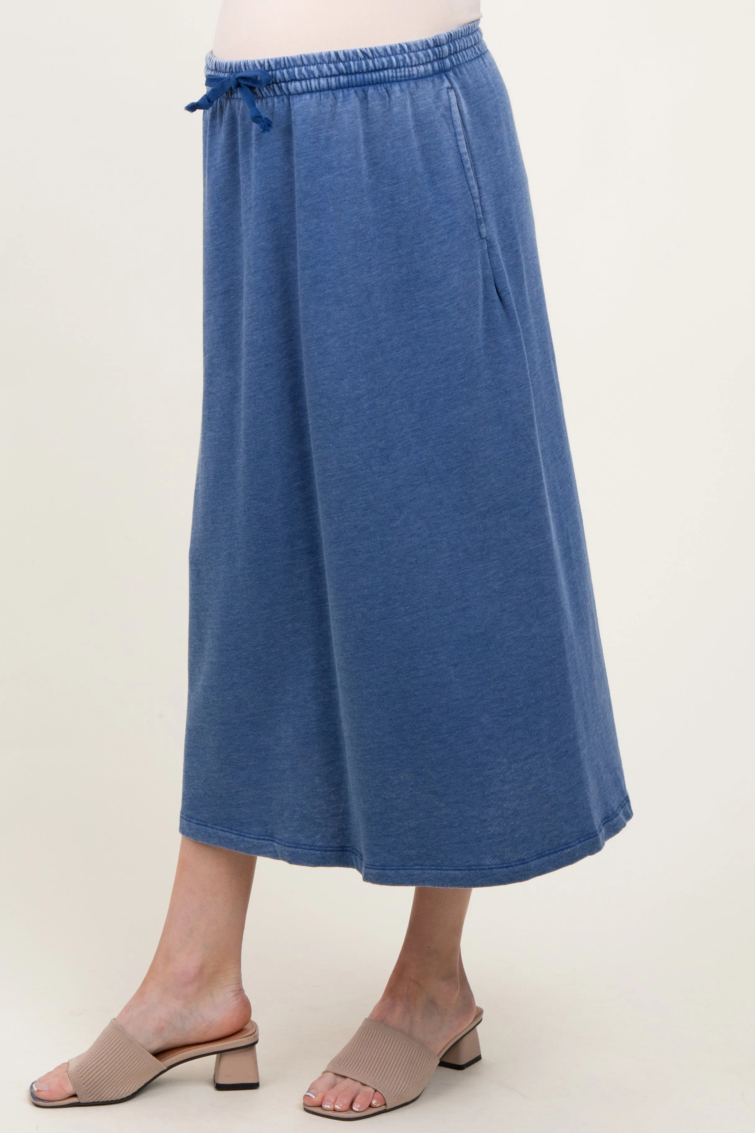 Light Navy Terry Drawstring Maternity Midi Skirt sold by Pinkblush product image thumbnail 3