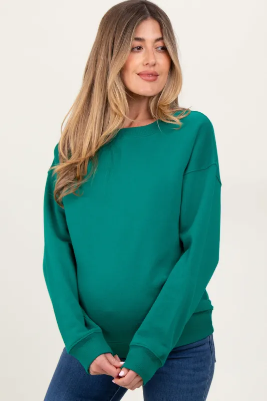 Forest Green Basic Fleece Crewneck Maternity Sweatshirt sold by Pinkblush
