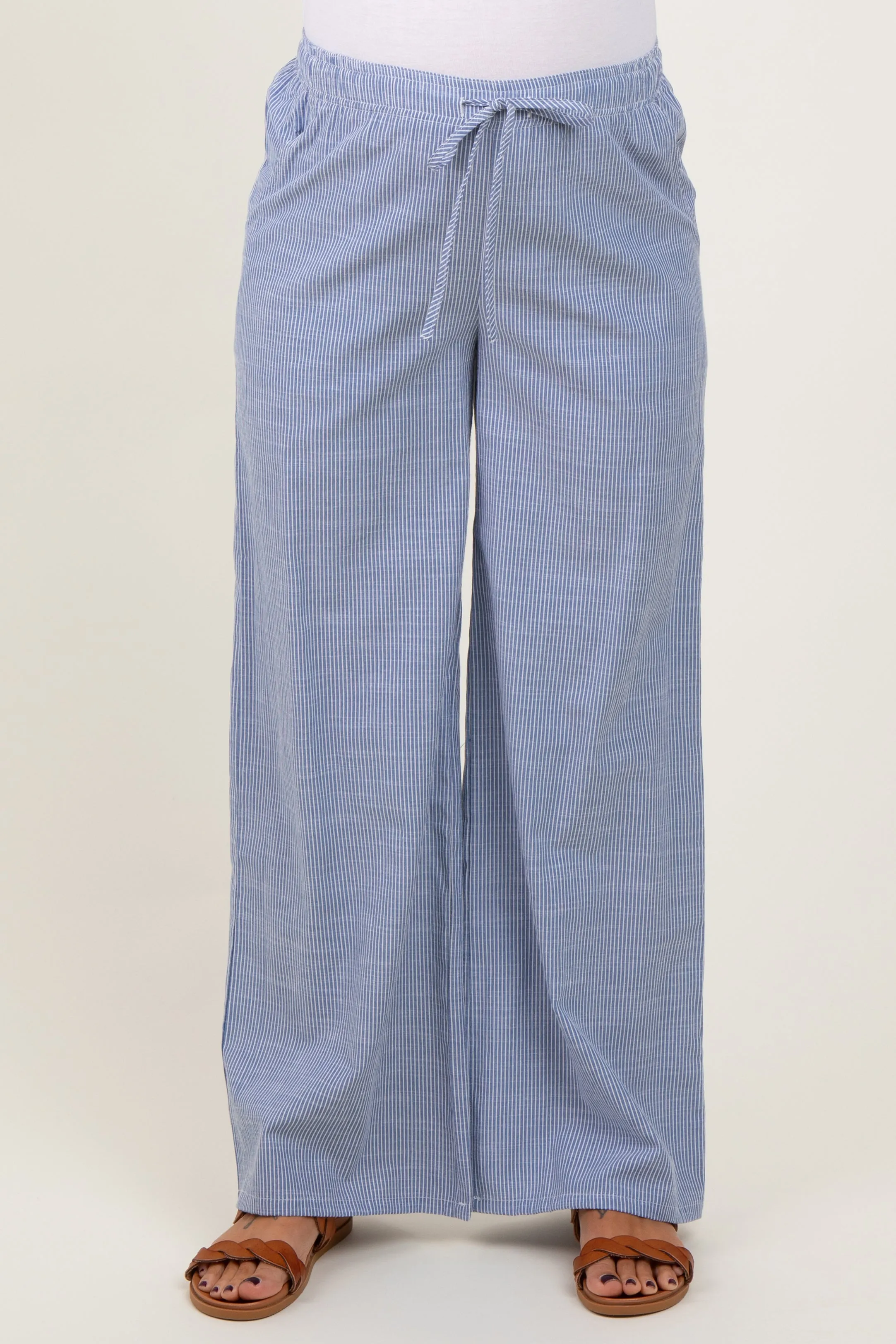 Blue Striped Drawstring Wide Leg Maternity Pants sold by Pinkblush product image thumbnail 3