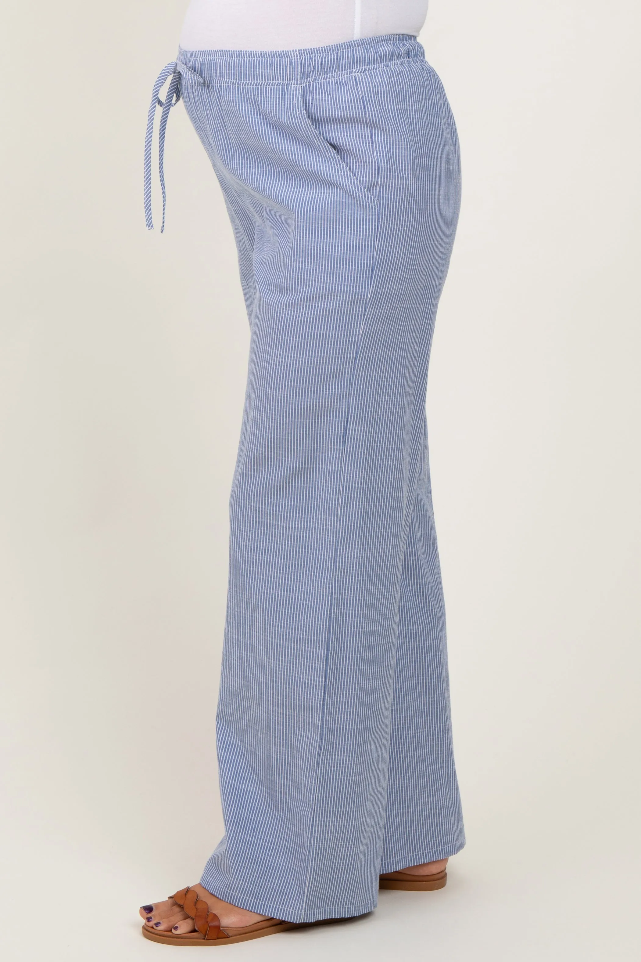 Blue Striped Drawstring Wide Leg Maternity Pants sold by Pinkblush product image thumbnail 4