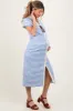 Light Blue Striped Button Down Maternity Midi Dress sold by Pinkblush
