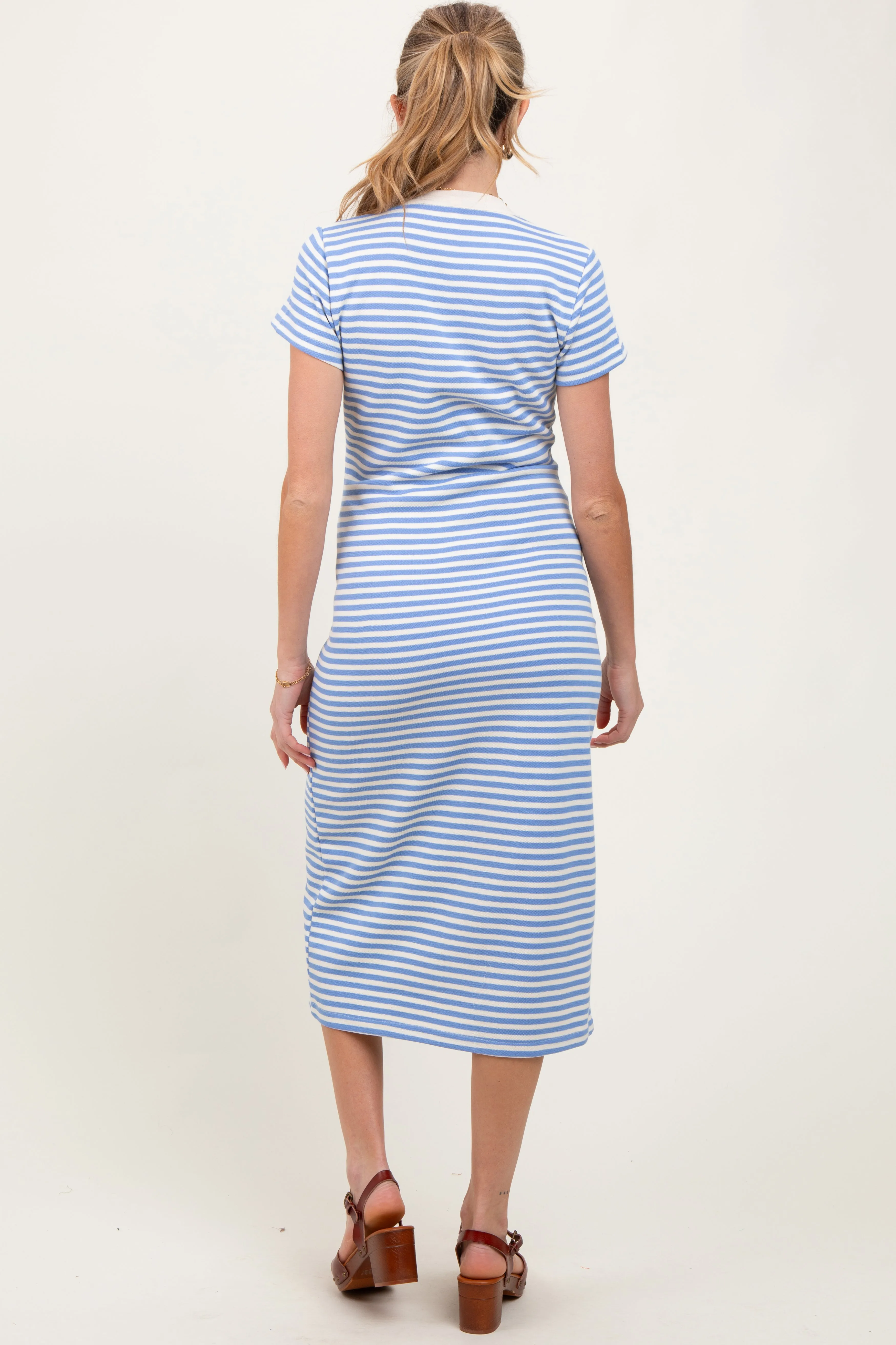 Light Blue Striped Button Down Maternity Midi Dress sold by Pinkblush product image thumbnail 3