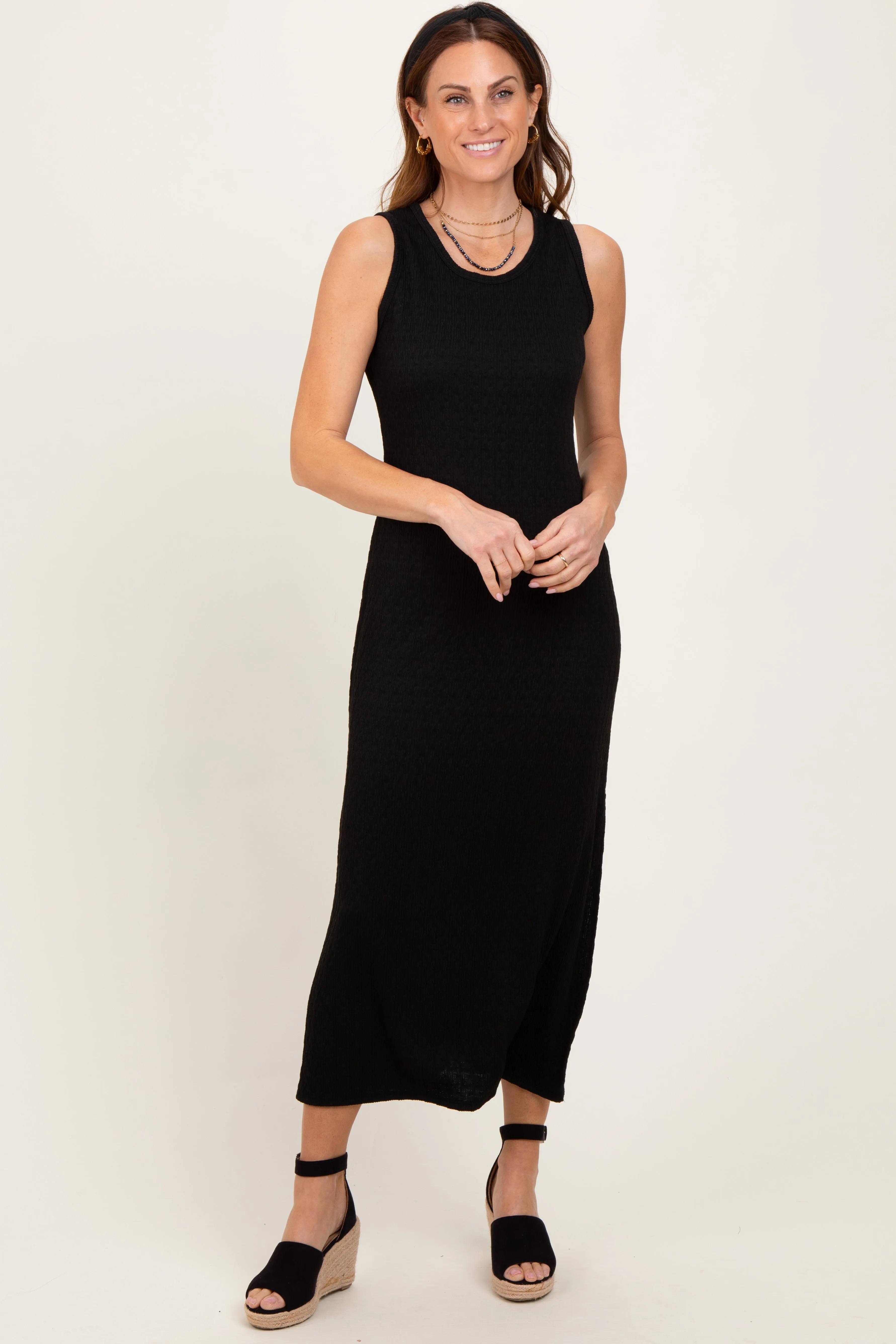 Black Jacquard Sleeveless Side Slit Midi Dress sold by Pinkblush product image thumbnail 2