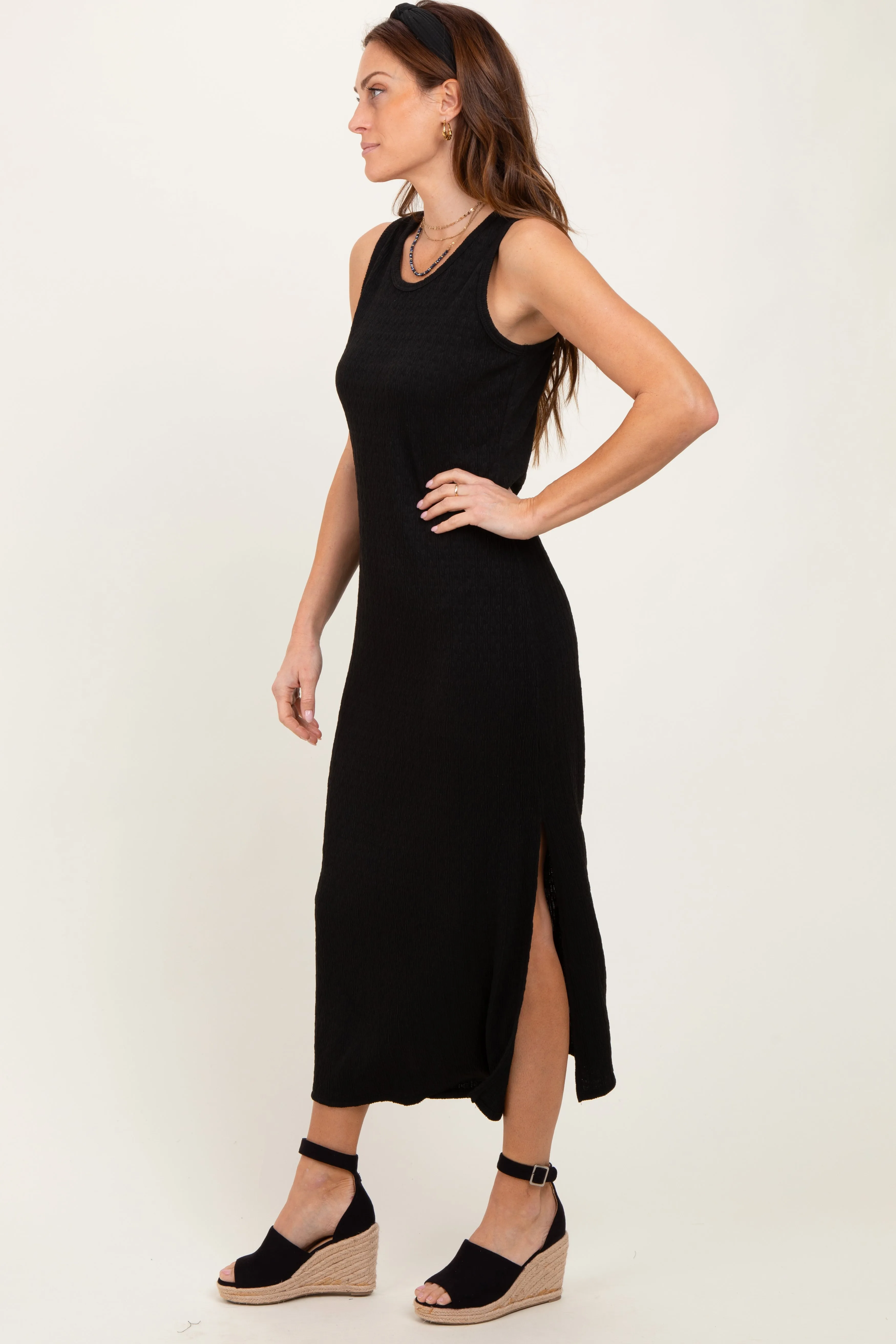 Black Jacquard Sleeveless Side Slit Midi Dress sold by Pinkblush product image thumbnail 3