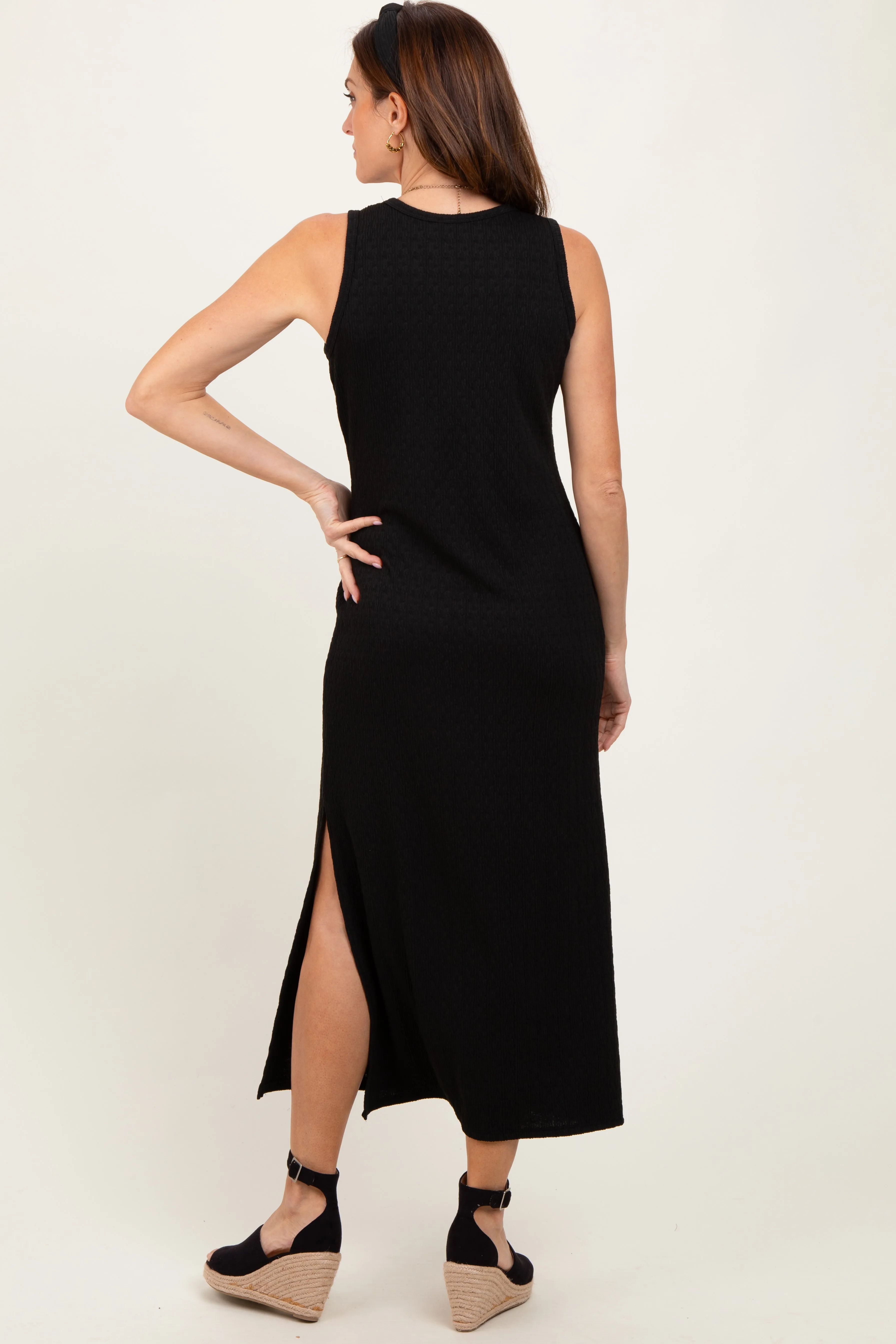 Black Jacquard Sleeveless Side Slit Midi Dress sold by Pinkblush product image thumbnail 4