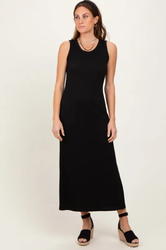 Black Jacquard Sleeveless Side Slit Midi Dress sold by Pinkblush