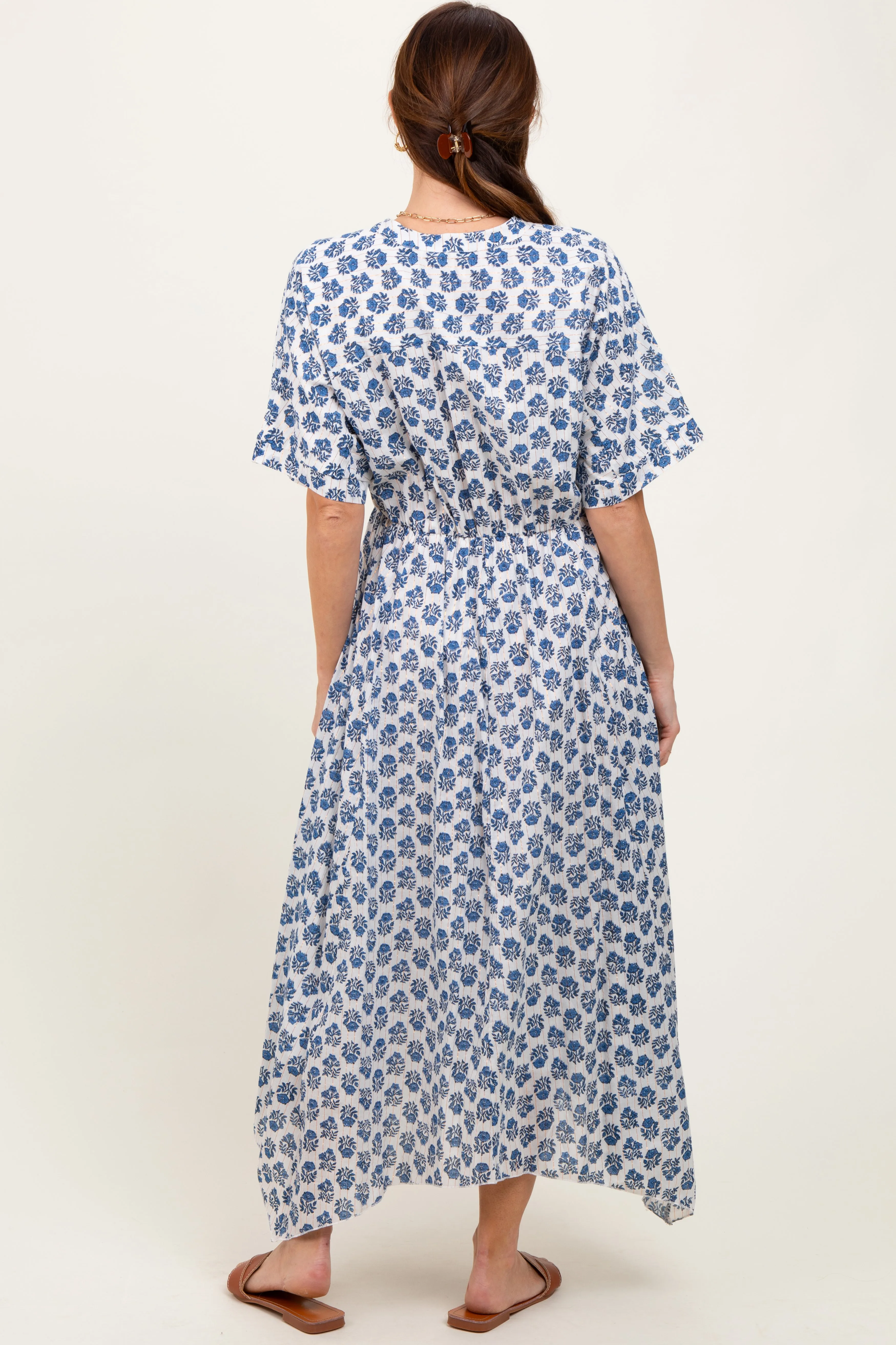 Navy Floral Deep V-Neck Handkerchief Hem Maxi Dress sold by Pinkblush product image thumbnail 4