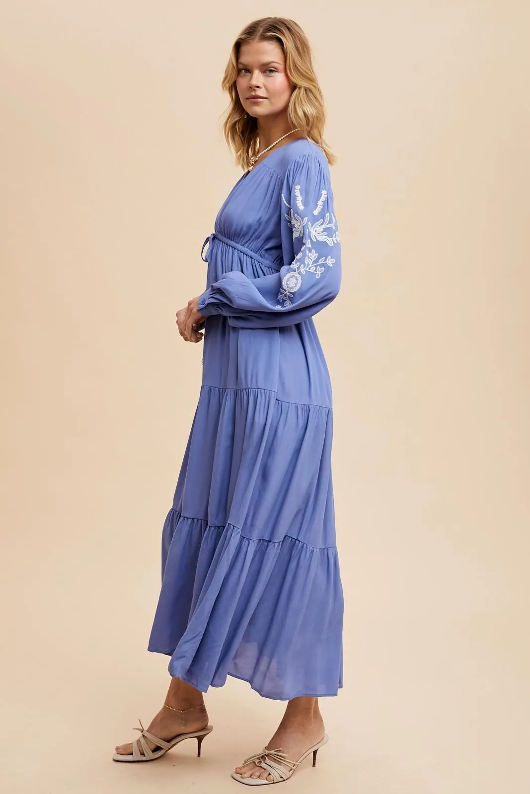 Blue Embroidered Long Sleeve Maxi Dress sold by Pinkblush product image thumbnail 3