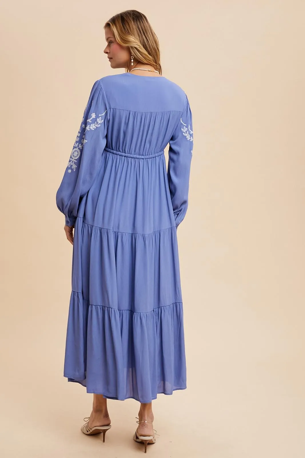 Blue Embroidered Long Sleeve Maxi Dress sold by Pinkblush product image thumbnail 4