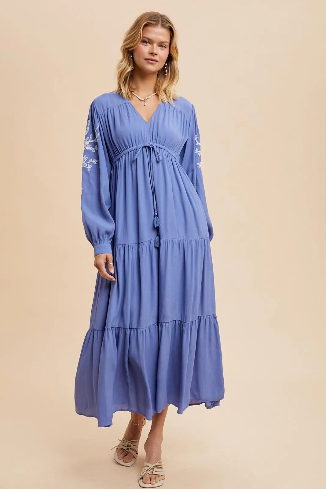 Blue Embroidered Long Sleeve Maxi Dress sold by Pinkblush product image thumbnail 5