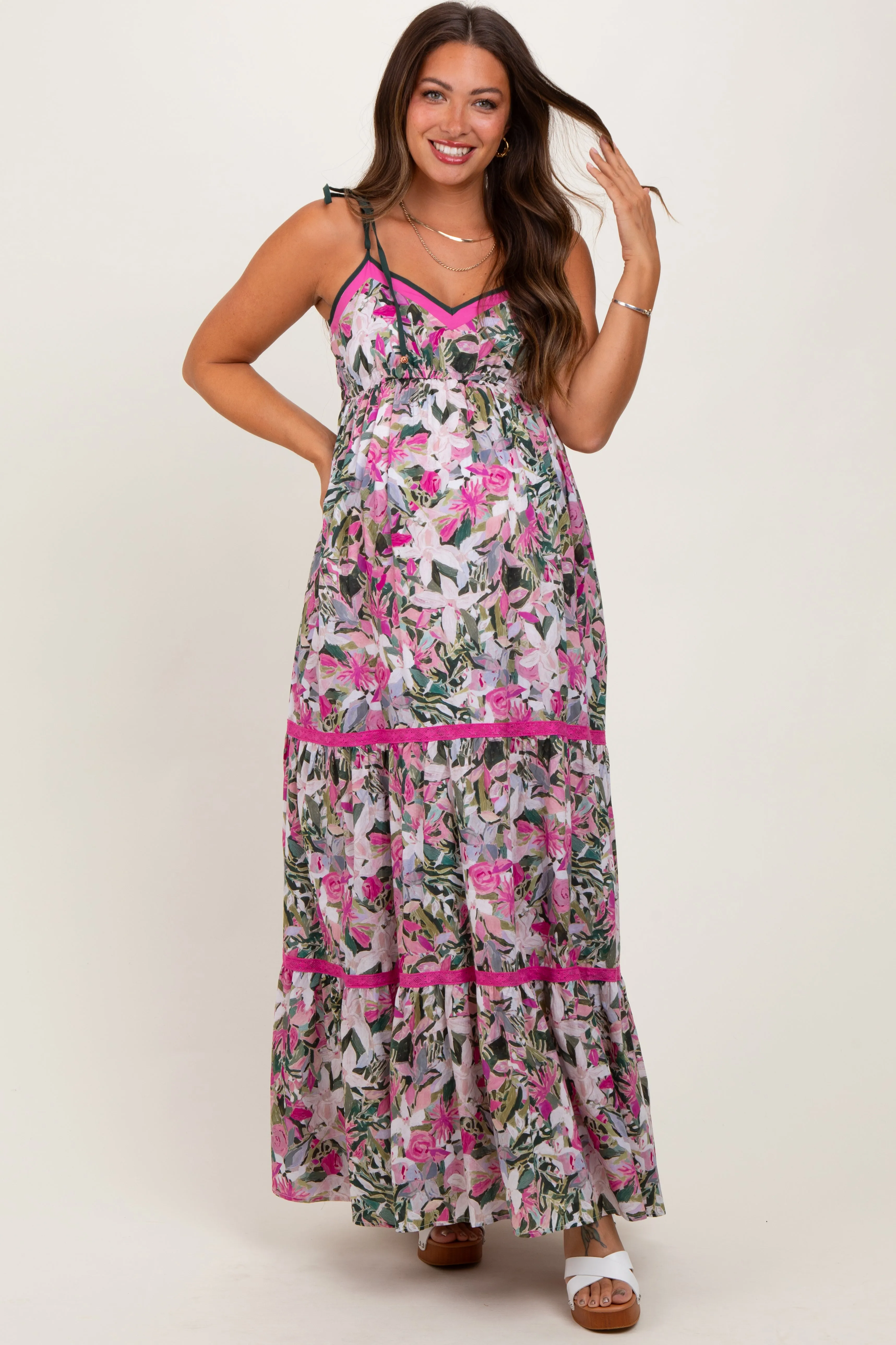 Pink Multi Floral Maternity Maxi Dress sold by Pinkblush