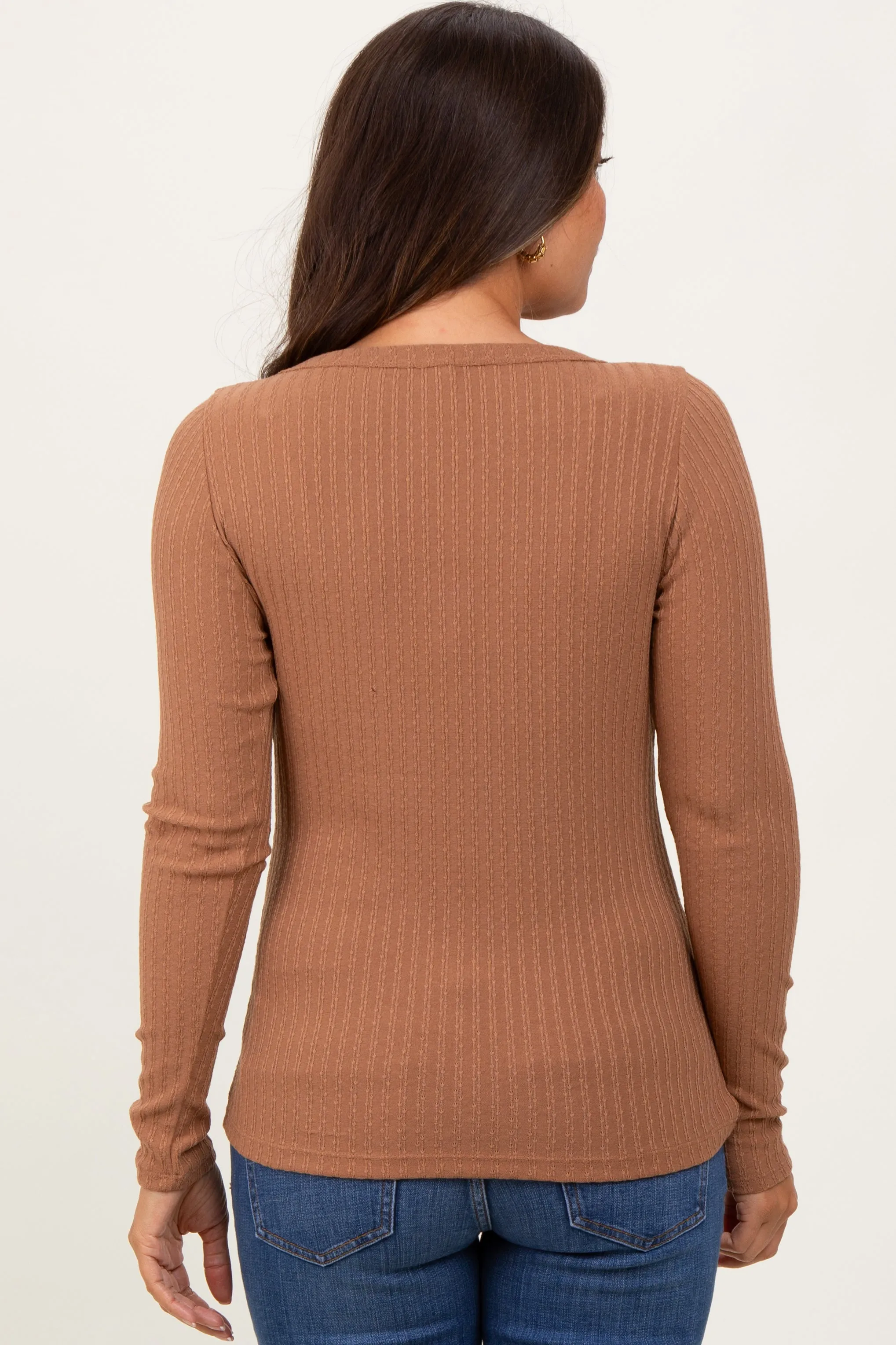 Camel Ribbed V-Neck Long Sleeve Maternity Top sold by Pinkblush product image thumbnail 4