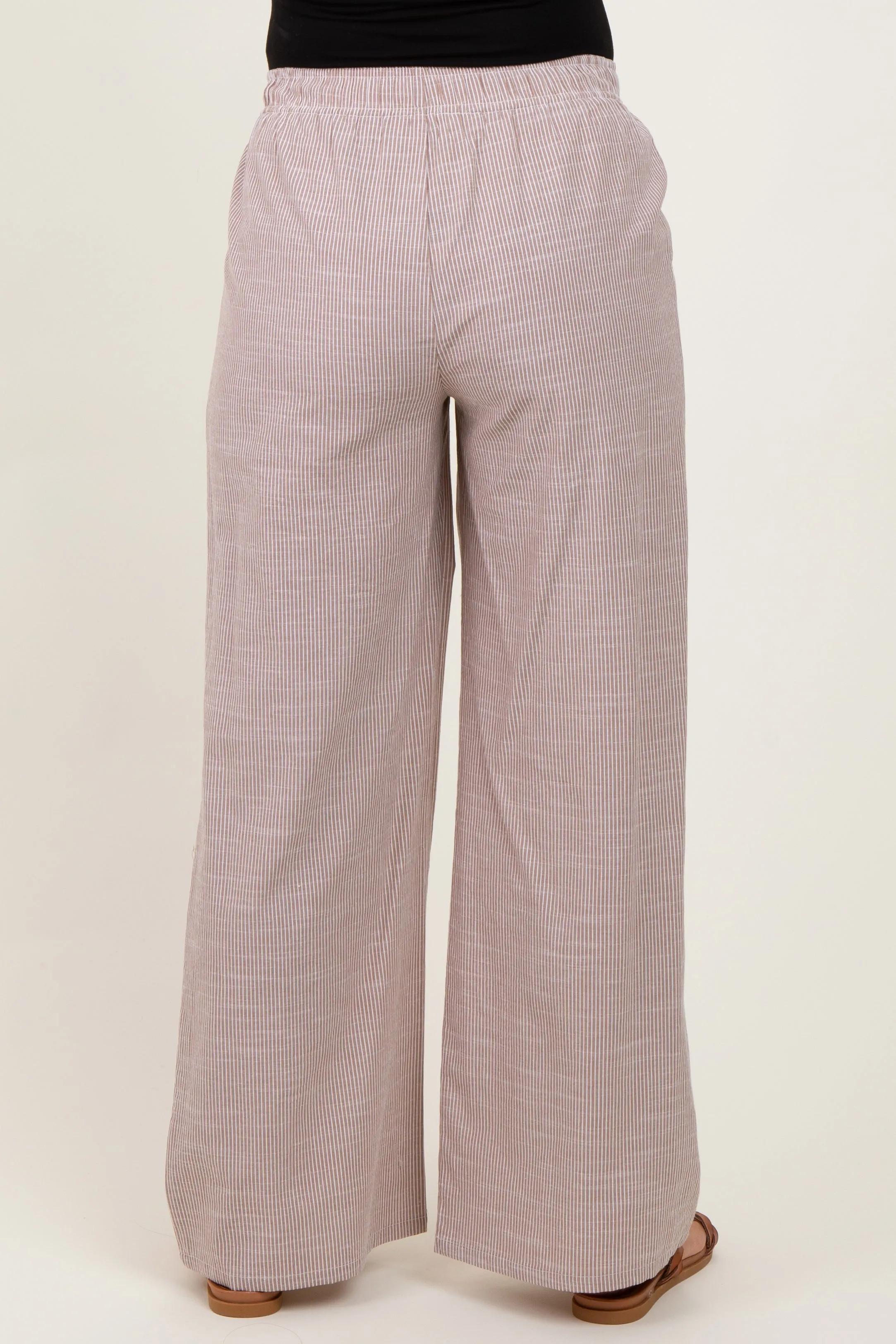 Light Taupe Striped Drawstring Wide Leg Maternity Pants sold by Pinkblush product image thumbnail 5