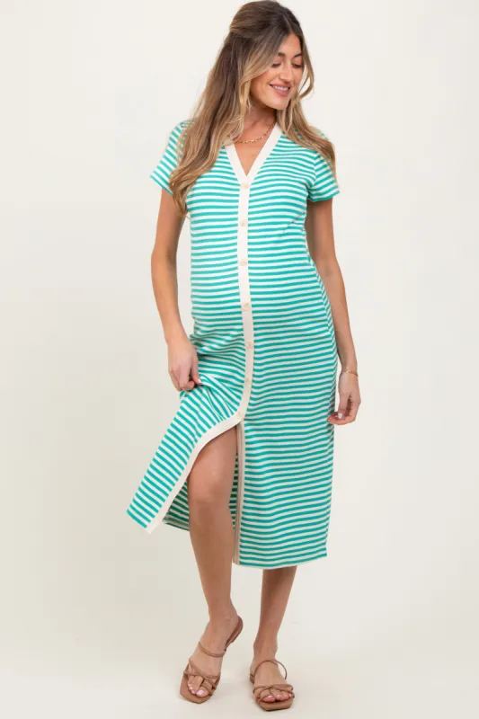 Jade Striped Button Down Maternity Midi Dress sold by Pinkblush
