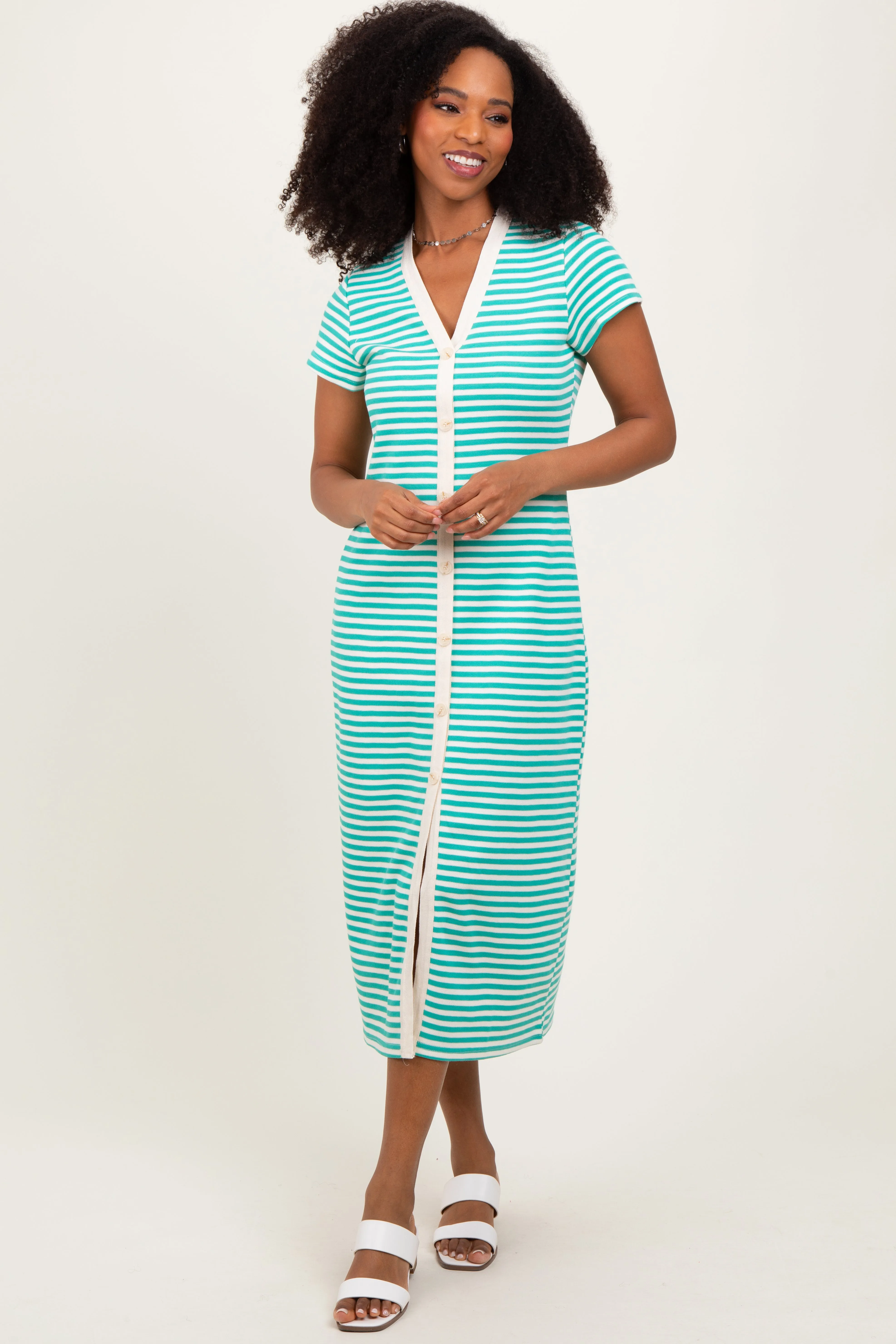 Jade Striped Button Down Maternity Midi Dress sold by Pinkblush product image thumbnail 5