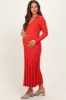 Red Wide Ribbed Knit Collared Maternity Midi Dress sold by Pinkblush