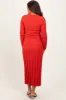Red Wide Ribbed Knit Collared Maternity Midi Dress sold by Pinkblush