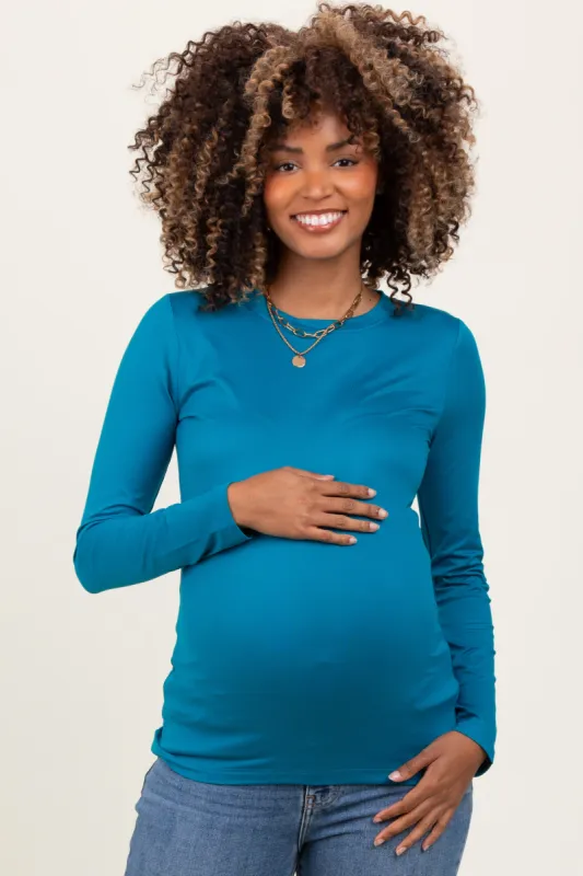 Teal Basic Long Sleeve Maternity Top sold by Pinkblush