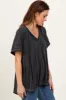 Charcoal Striped Ribbed V-Neck Oversized Short Sleeve Top sold by Pinkblush