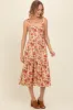 Cream Floral Sweetheart Neck Button Down Midi Dress sold by Pinkblush